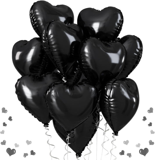 Black Heart Balloons, 18 Inch Black Helium Heart Balloons, 12Pcs Large Black Heart Shape Mylar Balloons, Black Foil Heart Balloons for Boys Men Birthday Graduation Engagement Valentines