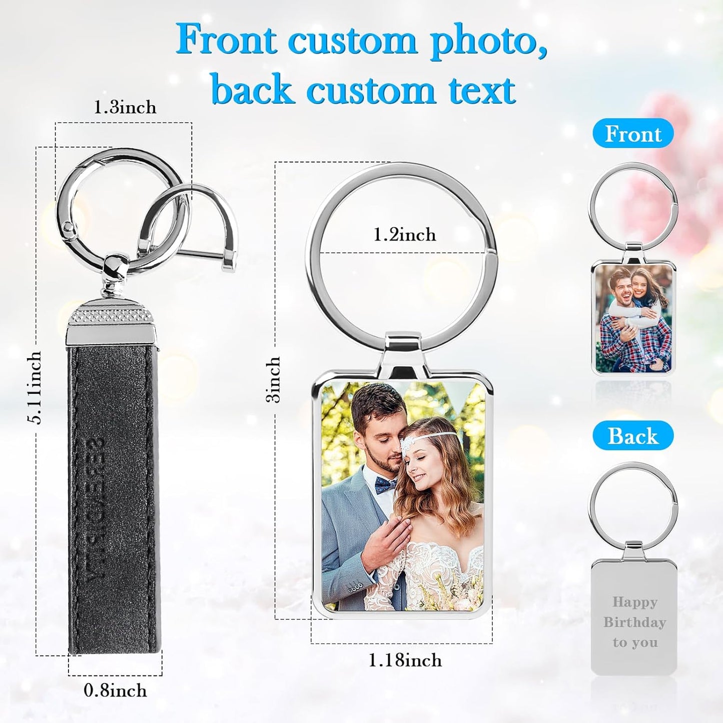 Double Side Custom Keychain with Picture Personalized Engraving Photo Text Customized Gifts for Men Women