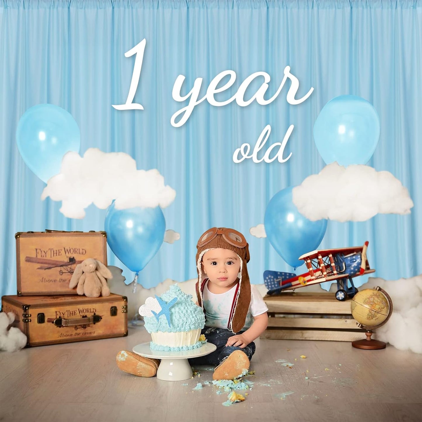 MYSKY HOME 10ft x 7ft Light Blue Backdrop Curtains for Parties, Weddings, Stage, Baby Showers, Birthdays - 5ft x 7ft, 2 Panels