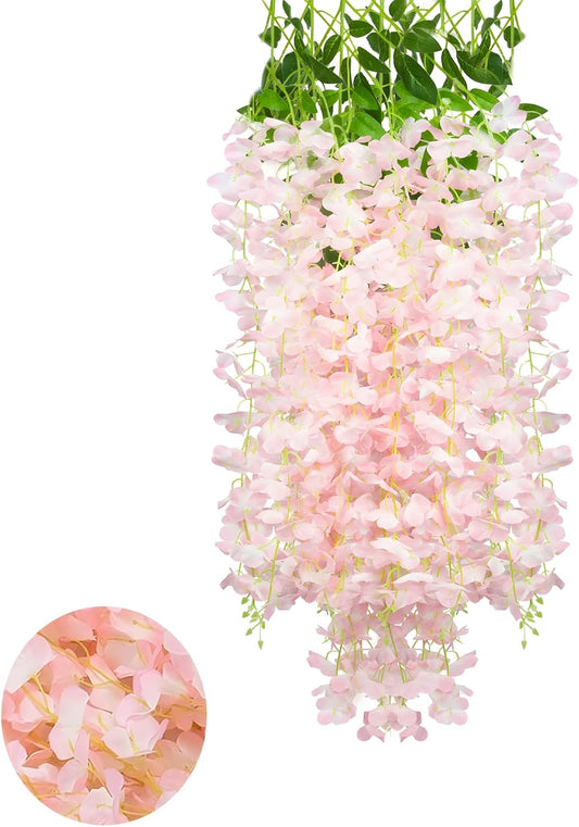 5 Pack Light Pink Wisteria Hanging Flowers Garland, 3.77 Feet Artificial Flower Vines, Fake Wisteria, Artificial Vines Hanging Garland for Backdrop Outdoor Yard Garden Decor