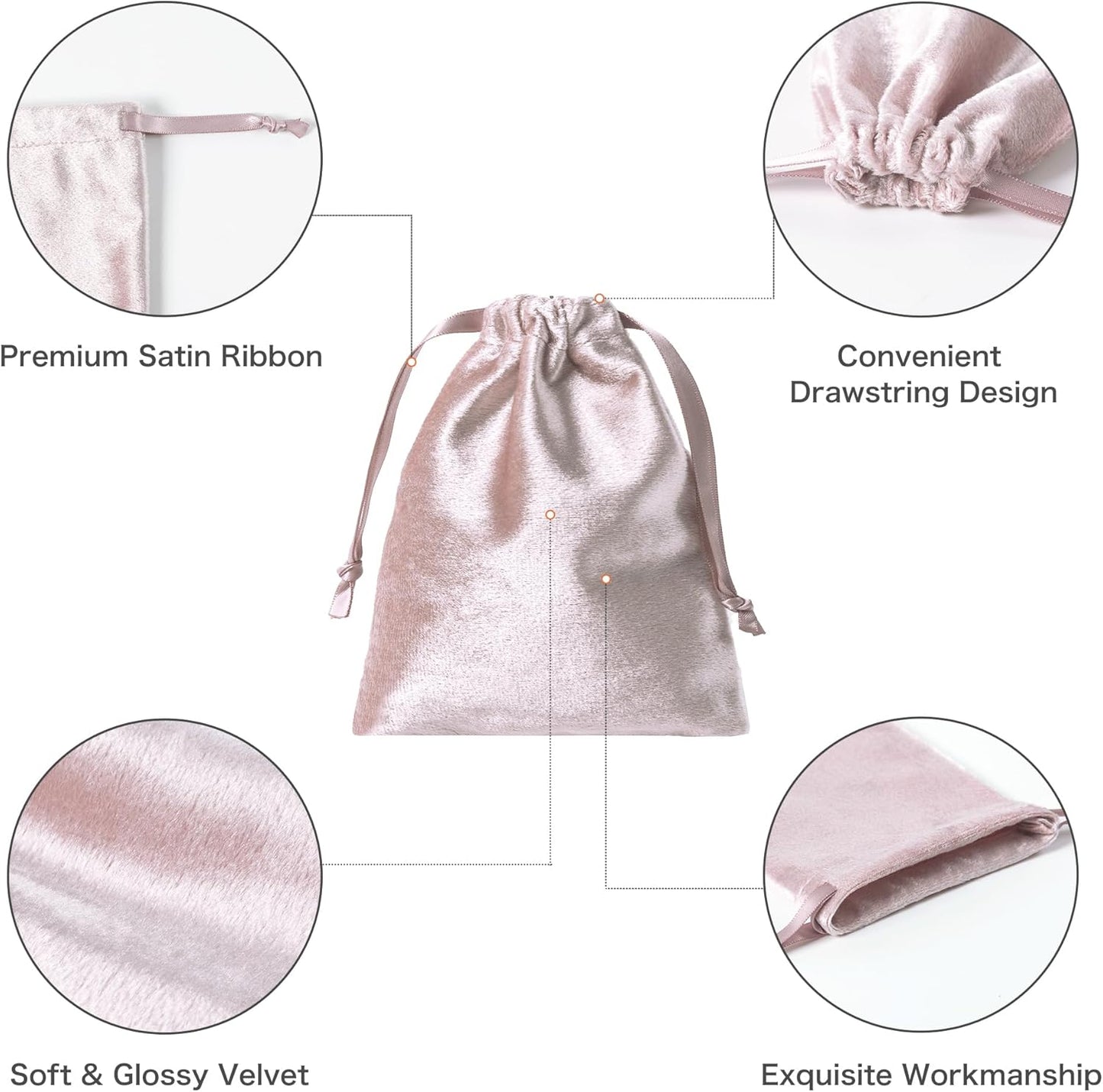 QIANF 12pcs Rose Pink Velvet Drawstring Bags 4x6 inches Glossy Small Velvet Cloth Gift Bags Jewelry Pouches for Storage Wedding Party Favor Christmas