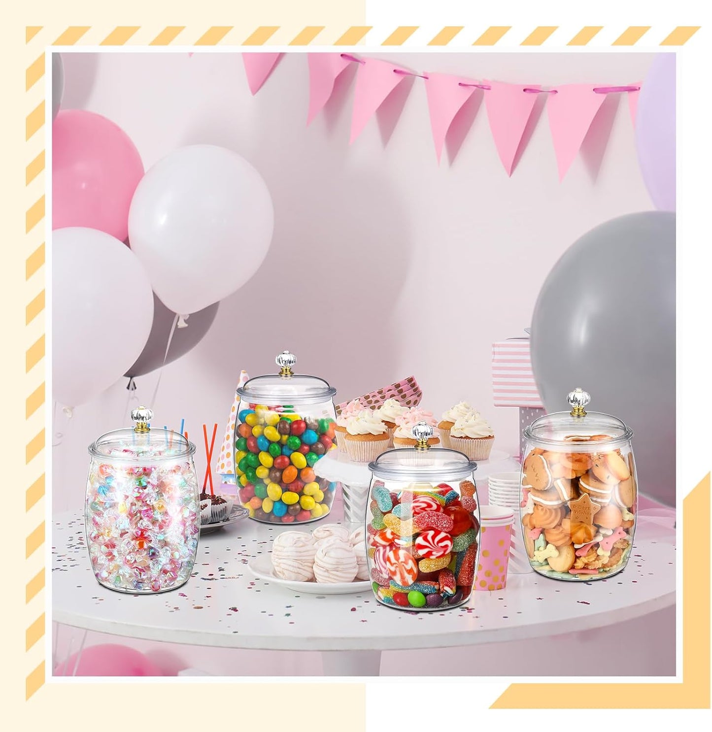 Nuogo 4 Pcs Plastic Candy and Cookie Jars with Lids Clear Cookie Container Candy Jars Large Airtight Apothecary Storage Organization for Wedding Home Kitchen Bar(80 oz)