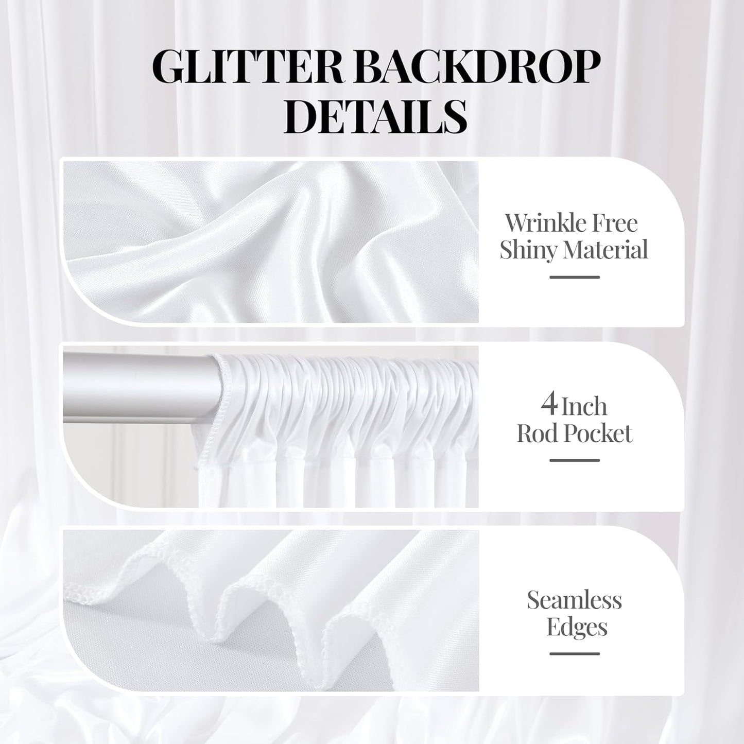 10x10 ft White Glitter Backdrop Curtain for Parties, Wrinkle Free Glitter Photo Backdrop Drapes 2 Panels 5x10FT Shimmer Back Drop Cloth for Wedding Birthday Baby Shower Photography Background Decor