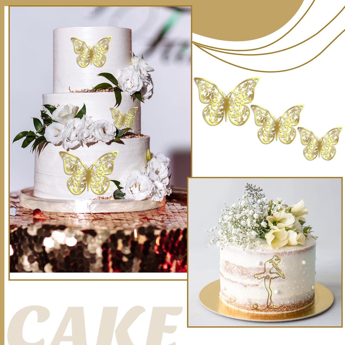 Kigley 22 Pcs Minimalist Art Lady Face Cake Topper Butterflies Cake Decoration Acrylic Wedding Birthday Boho Cake Toppers for Women Bridal Shower Party Supplies (Gold)