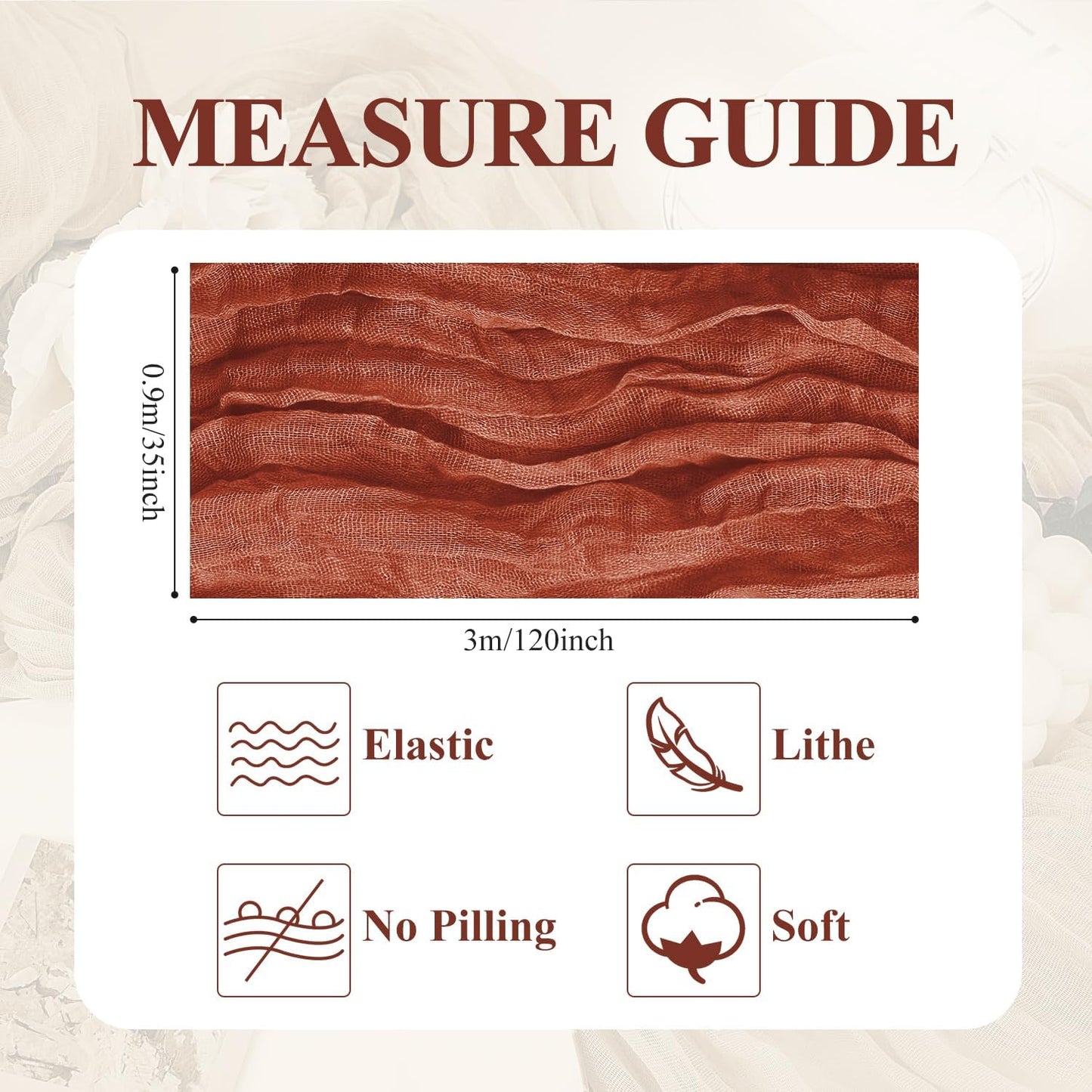 Asee'm 4pcs Cheesecloth Table Runner 120 Inches Long Terracotta Boho Gauze Cheese Cloth Runner 10FT Rustic Sheer Fall Table Runners for Thanksgiving Christmas Wedding Party Baby Shower Decoration