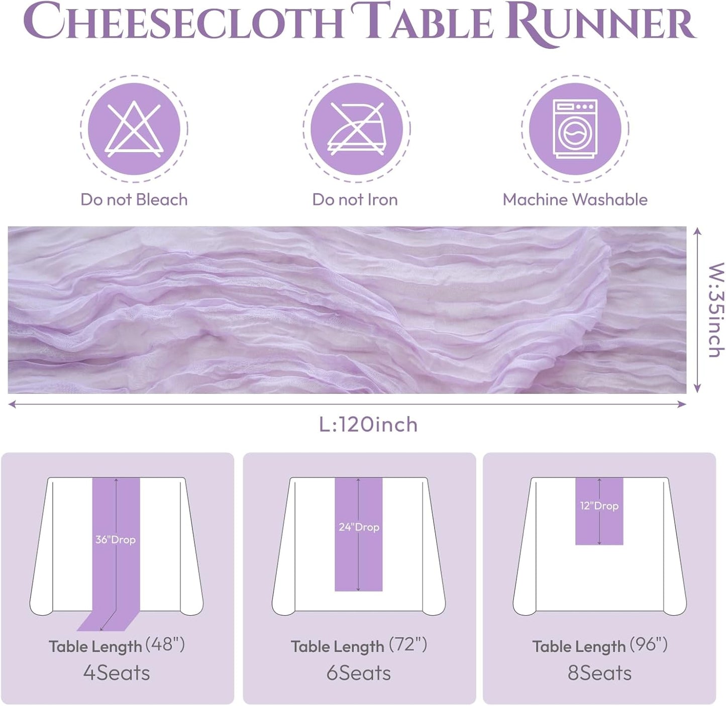 Sioloc 10 Pack Lilac Purple Lavender Cheesecloth Table Runner Fall Autumn Decor for Home 10ft Table Cloth for Tea Wedding Birthday Party Baby Bridal Shower Halloween Thanksgiving