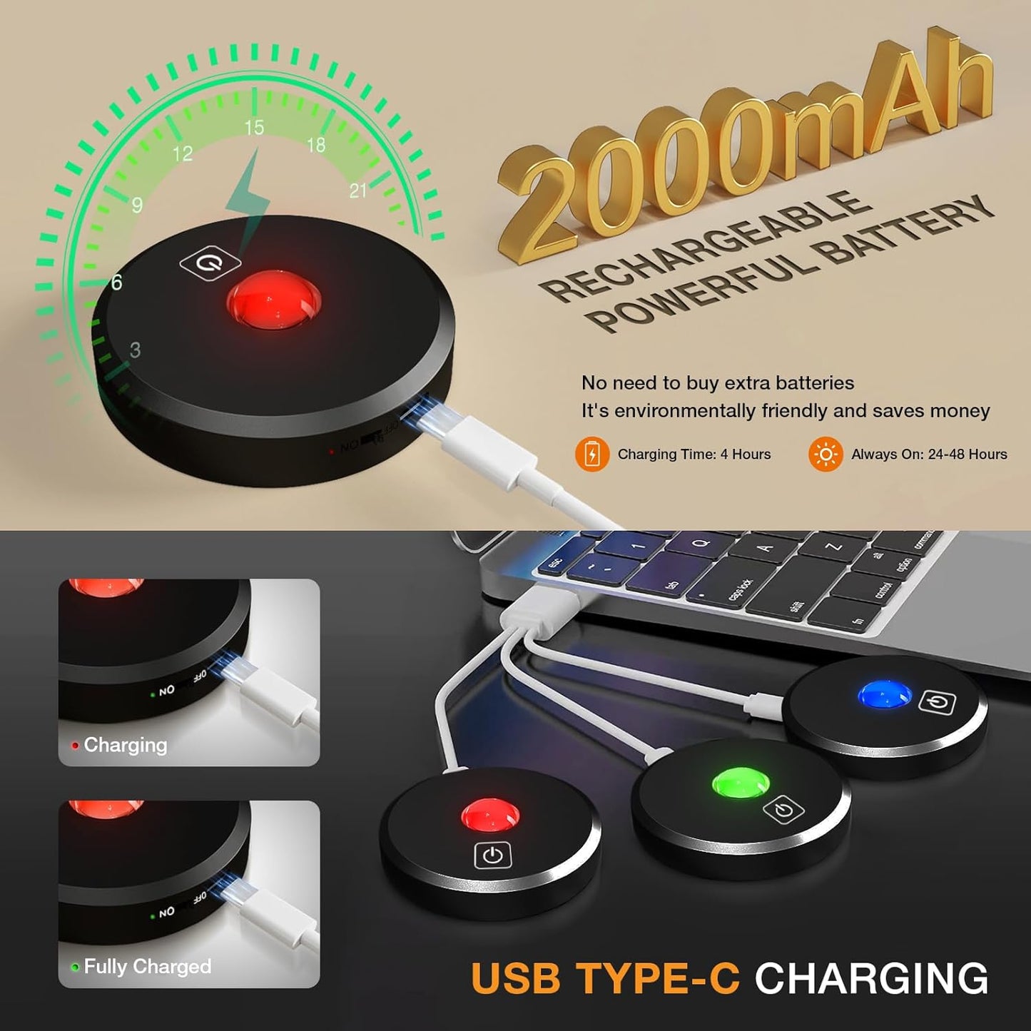 RGB Puck Lights with Remote Control, 2000mAh Rechargeable Stick on Led Lights, 9 Colors & 2 Dynamic, Tap Light with Timing,Under Cabinet Lighting for Closet,Kitchen,Cabinet,Shelf(Black, 5 Pack)