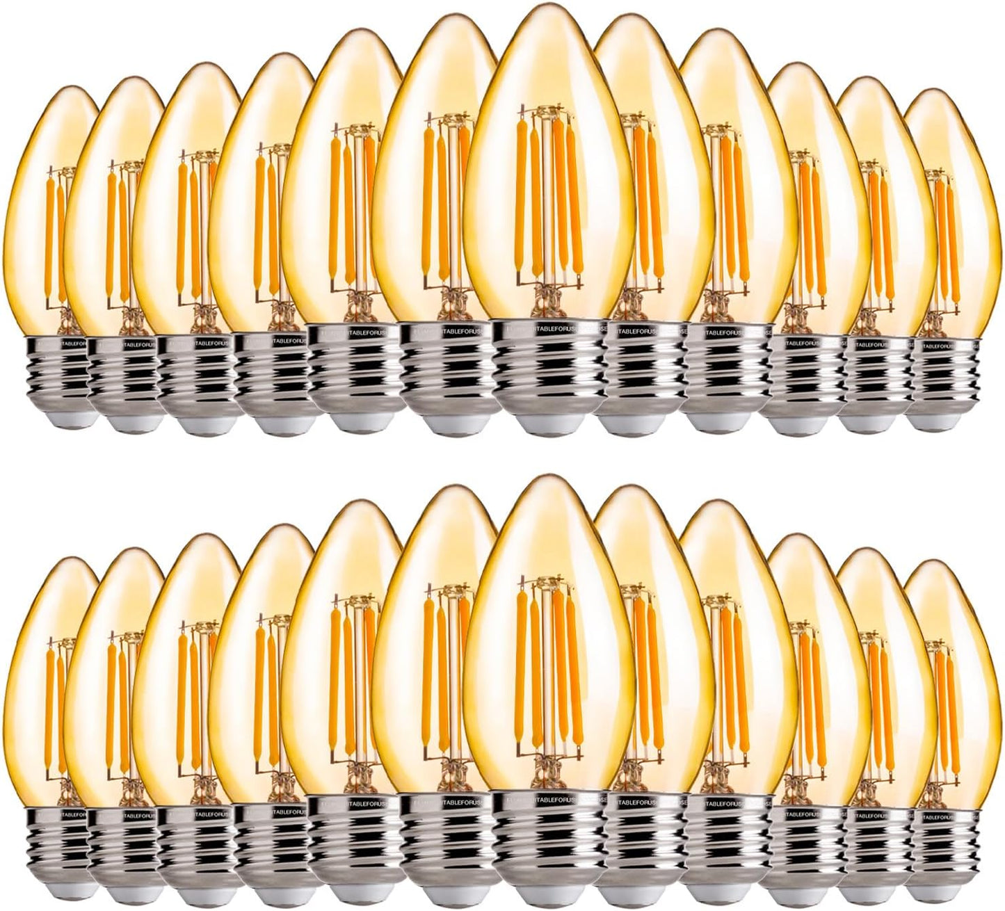 FLSNT 40W Equivalent LED Chandelier Light Bulbs, Dimmable Amber LED B11 E26 Candelabra Base Bulbs, 2200K Warm White, 330LM, 24 Pack UL,CA65 Listed.