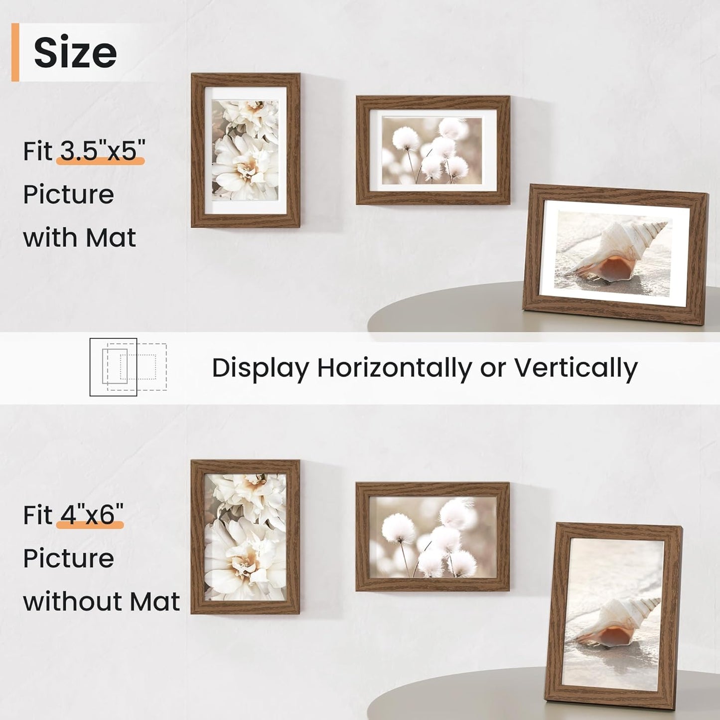 4x6 inch Picture Frame, 4x6 Photo Frames with 3.5x5 Removable Mat - High Definition Plexiglass - Vertical and Horizontal Display - Wall Hanging Frame - Walnut Color, 12 Pack