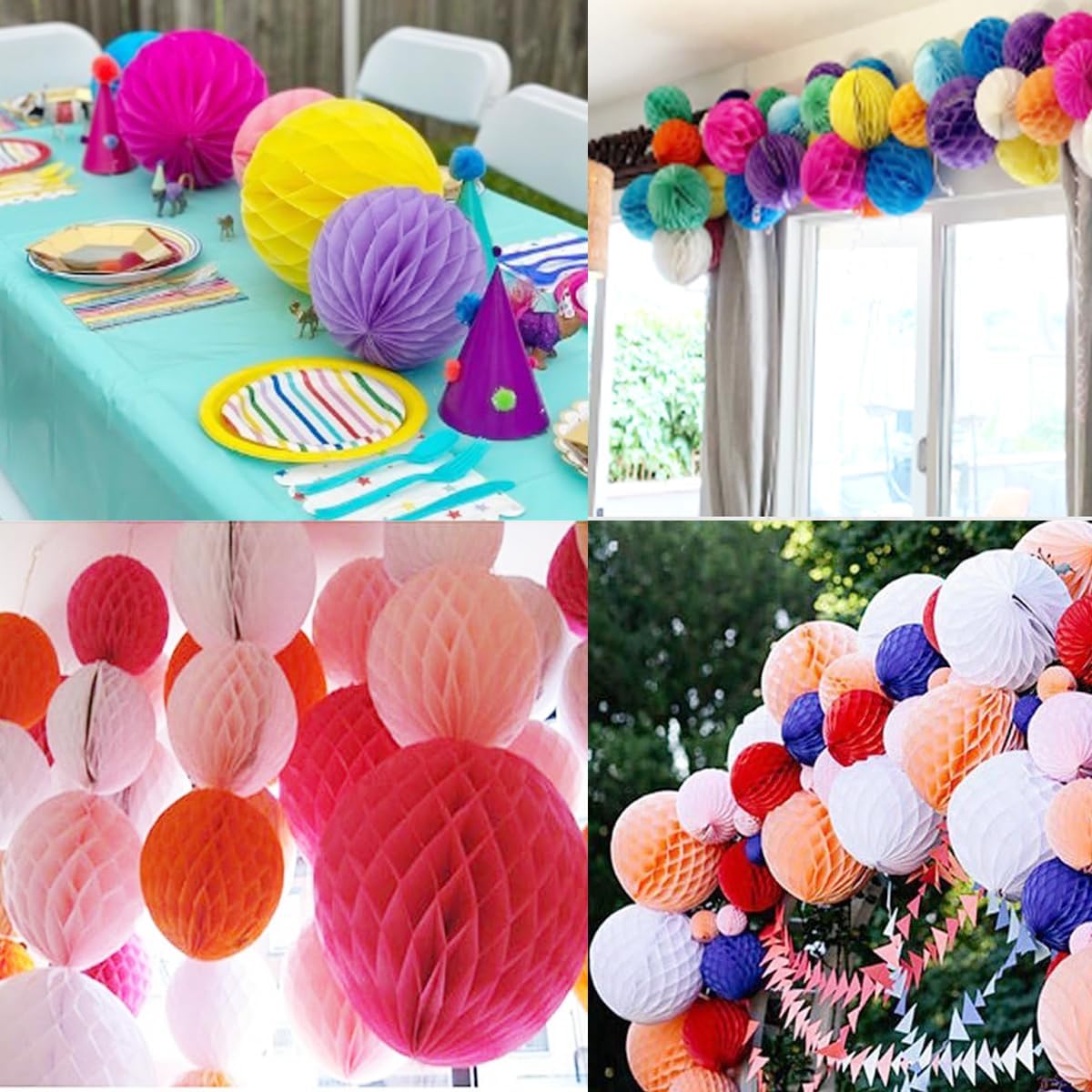 20pcs Honeycomb Flower Balls Party Honeycomb Balls Decoration Paper Flower Balls Tissue Paper Flower Ball Pom Poms Ball for Birthday Wedding Home Decor (6inch, Multi-Color)