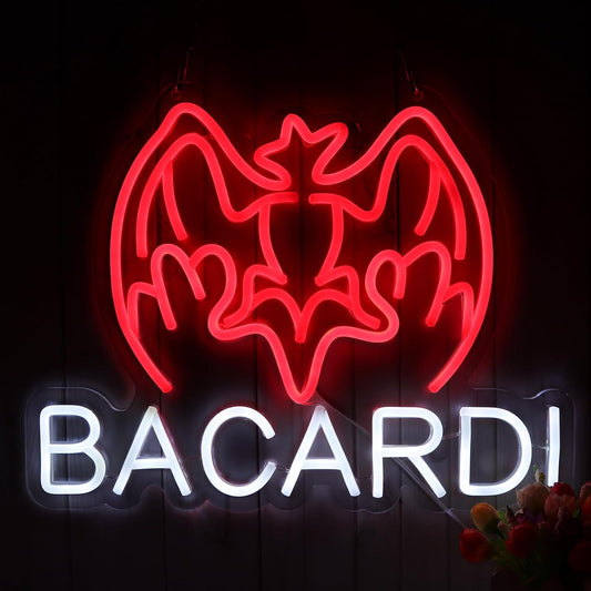 Bacardi Rum neon commercial sign for bar wall decor，USB Powered Decorative Bar Open Sign for Home Bar Store Party Decor，Neon Lights for Man Cave