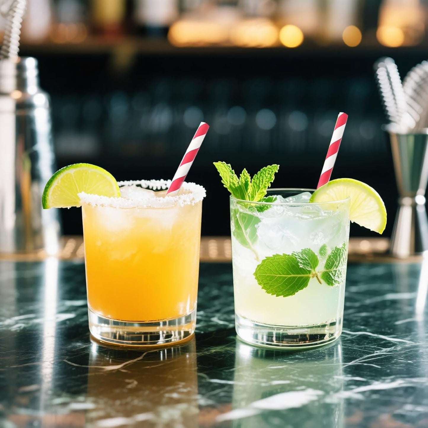 Disposable Paper Drinking Straws, 5.75" Short Red Striped Paper Cocktail Stirrers Straws for Coffee, Mixed Drinks, 500 Bulk