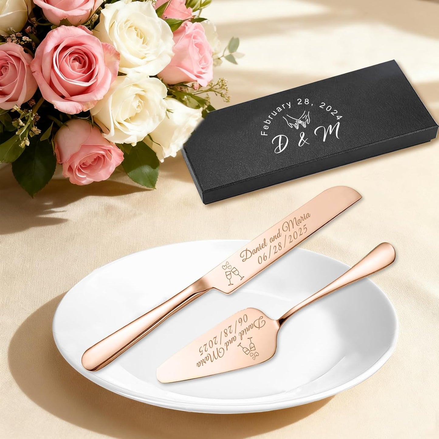 Personalized Wedding Cake Knife and Server Set Stainless Steel Cake Cutter Server Engraved Cake Cutting Set for Wedding Anniversary Engagement Birthday Gifts