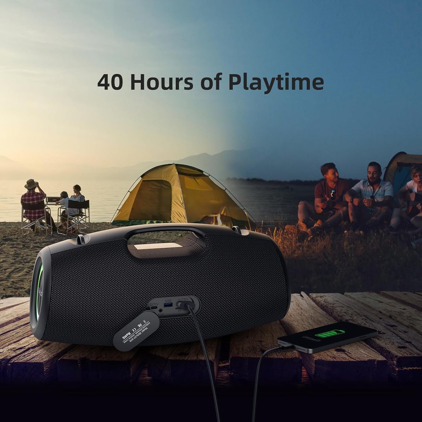 ZEALOT Bluetooth Speaker,120W Wireless Outdoor Speaker with Subwoofer,IP67 Waterproof with LED Light,Bluetooth 5.2 for Camping,Beach,Gifts(Black)