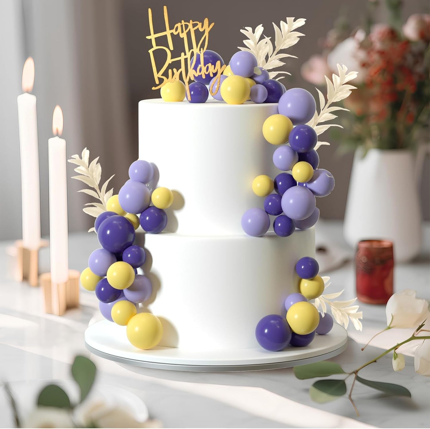 MIAHART Ball Cake Toppers Boho Grass Cake Topper Ball Cake Insert Decoration for Birthday Wedding Baby Shower Party Decorations Boho Themed Party Supplies (Purple,yellow,light purple)