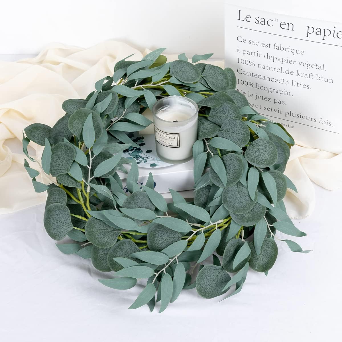 Kisflower 5 Pack 6.56FT Green Eucalyptus Garland for Decoration Table with Willow Leaves Greenery Garland Fake Hanging Plants Vines for Wedding Arch Decor Party Room Home Garden Office Wall Decor