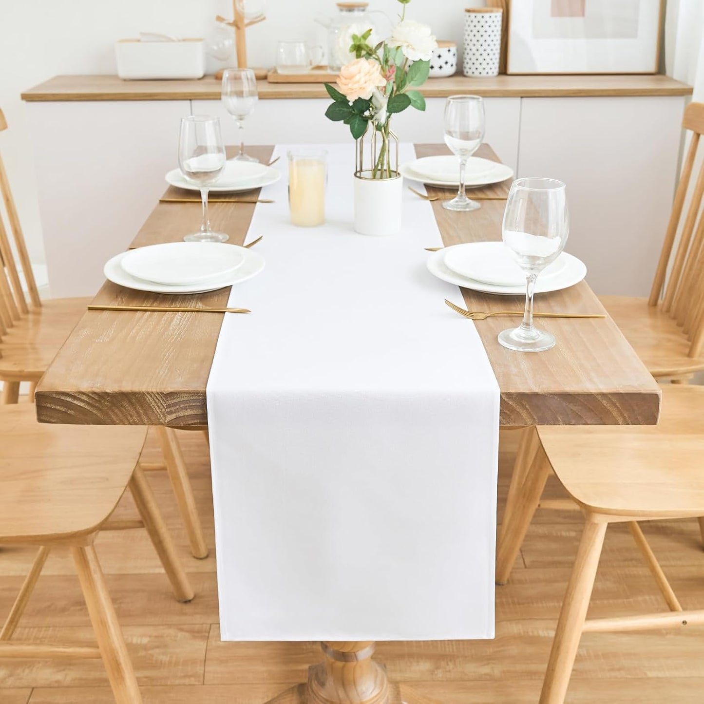 2 Pack White Small Short Table Runner 12 x 48 Inch Solid Color Runners Coffee Table Dresser for Daily Party Home Decoration