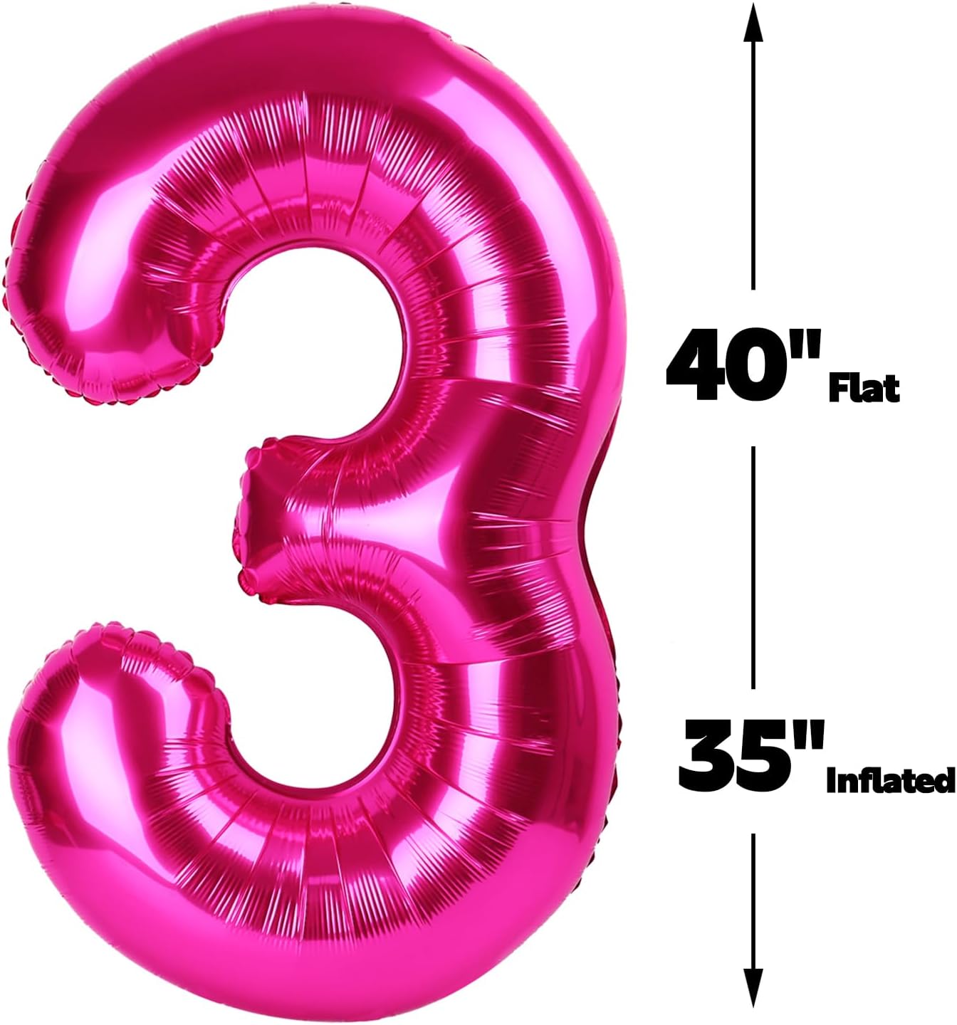40 Inch Hot Pink 3 Large Number Balloon, 3 13 23 30 33 36 38 Hot Pink Birthday Party Decorations, Number Three Foil Balloons for Anniversary Party Graduations Celebration Supplies