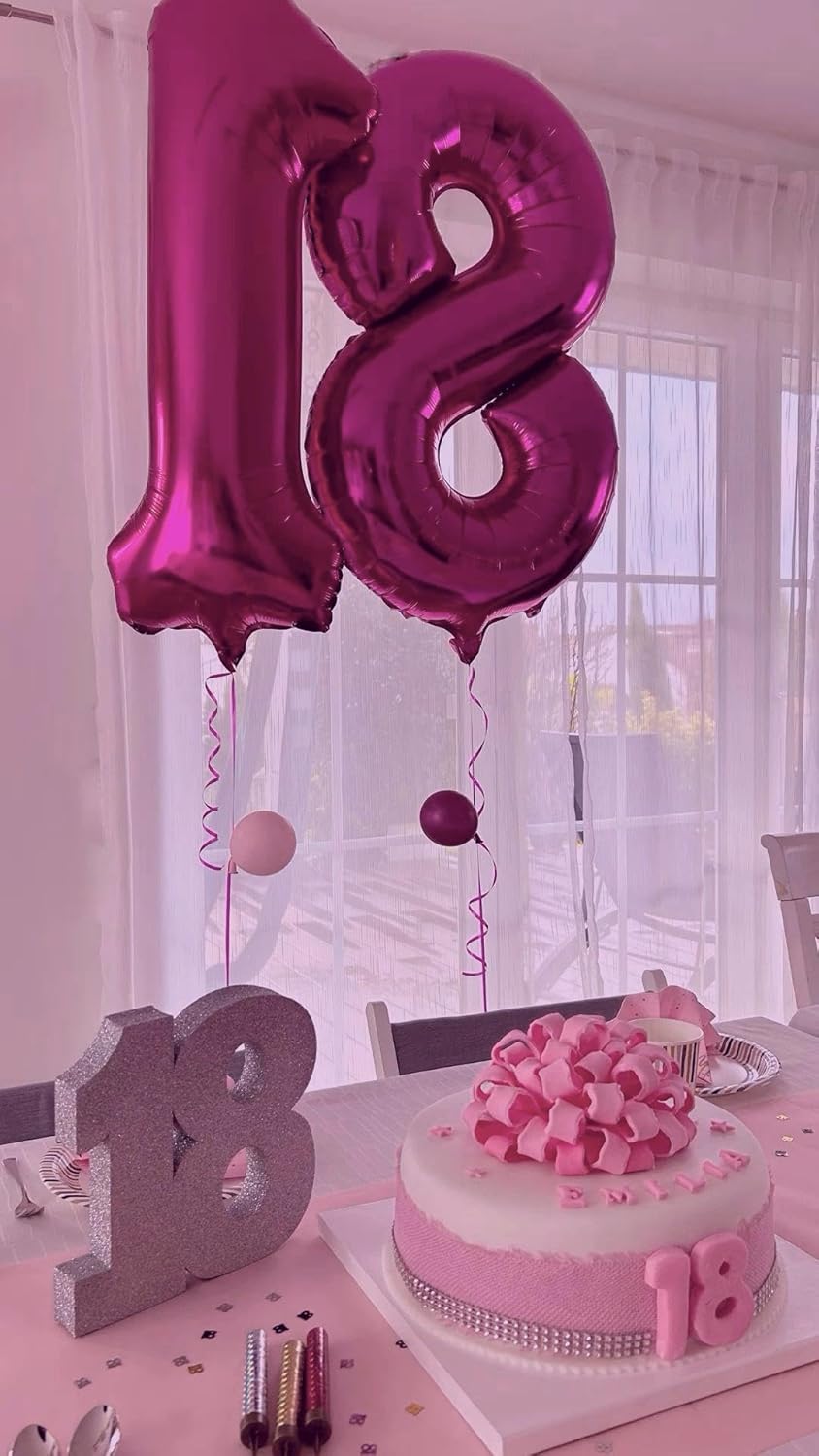 Rosy Purple Foil Number 8 Balloon 40 Inch, Helium Mylar Eight Number 8 18 28 38 48 58 80 88 Birthday Balloons, 8th Rosy Purple Women Men Wedding Anniversary, Graduations Party Supplies