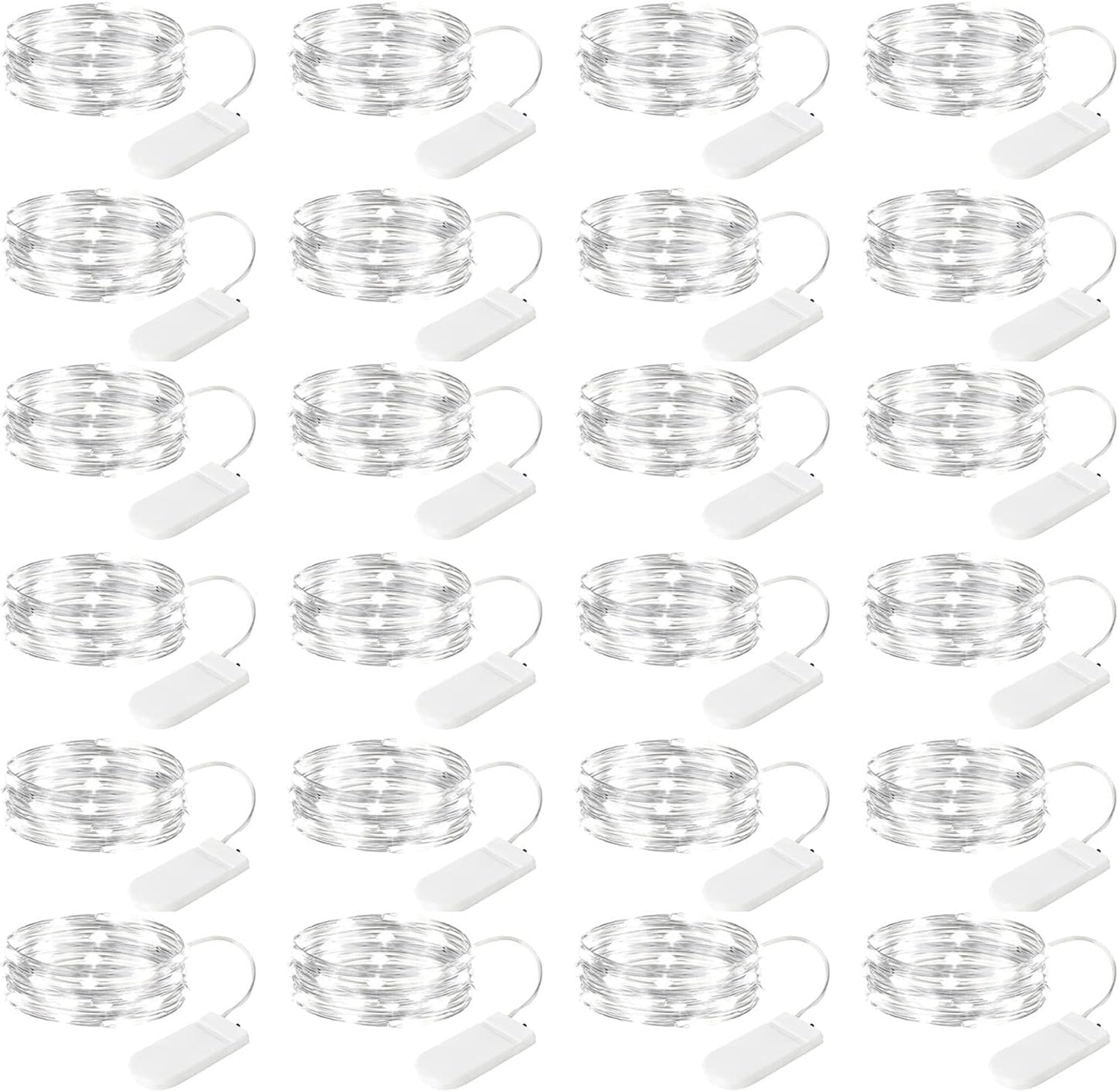 Brightown 24 Pack LED Fairy Lights Battery Operated 7 ft 20 LED String Light Waterproof Silver Wire Firefly Starry Lights for Crafts Wedding Party Bedroom (White)