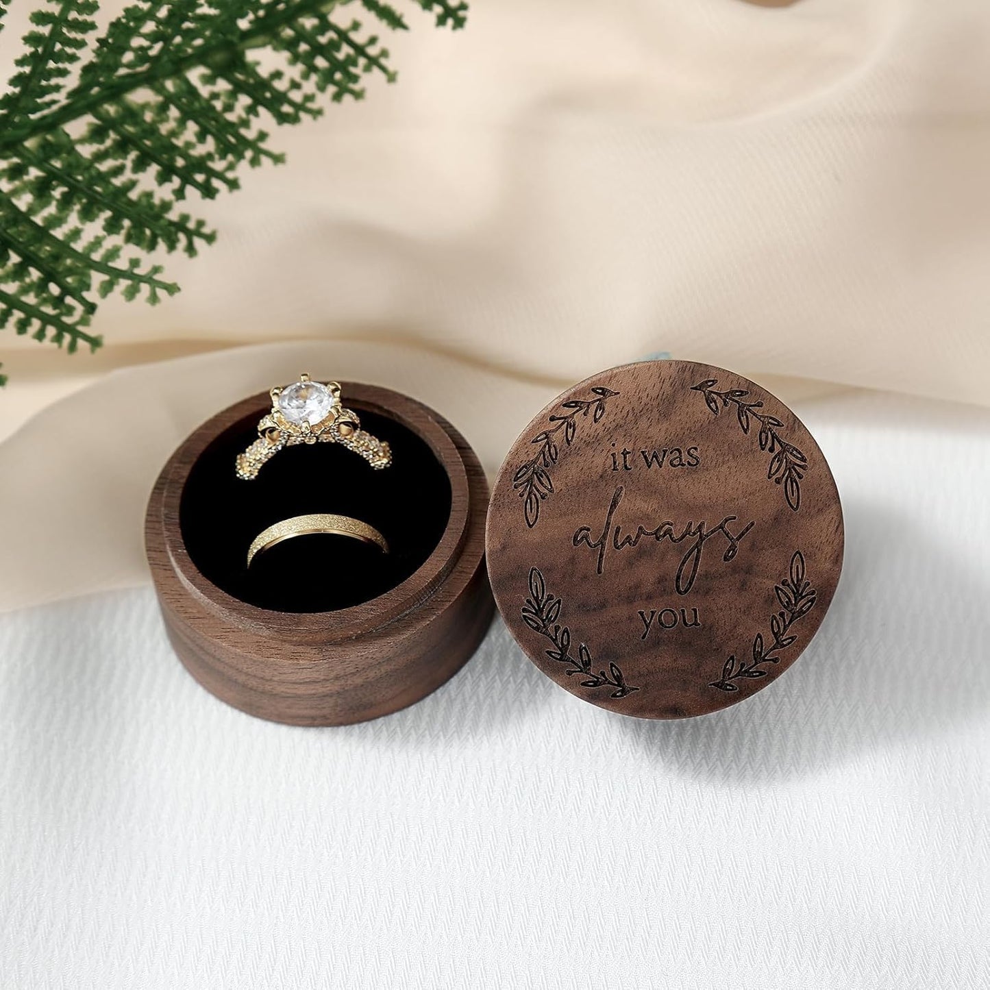 Ring Box, Wooden Ring Box for Wedding Ceremony Ring Bearer Box, Engagement Ring Holder Gift for Anniversaries day, Birthday Gift (it was always you)