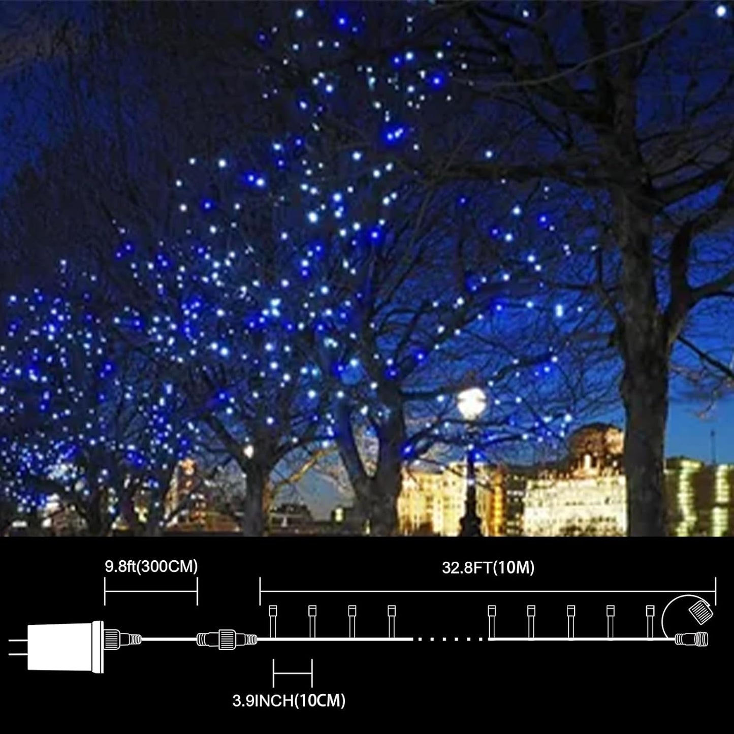 LAMPHOME 33ft Christmas Decorative Mini Lights, 100 LED Transparent Wire Fairy Starry String Lights Plug in, 16 Lighting Modes for Outdoor Xmas Tree Wedding Party Decoration (White+Blue)