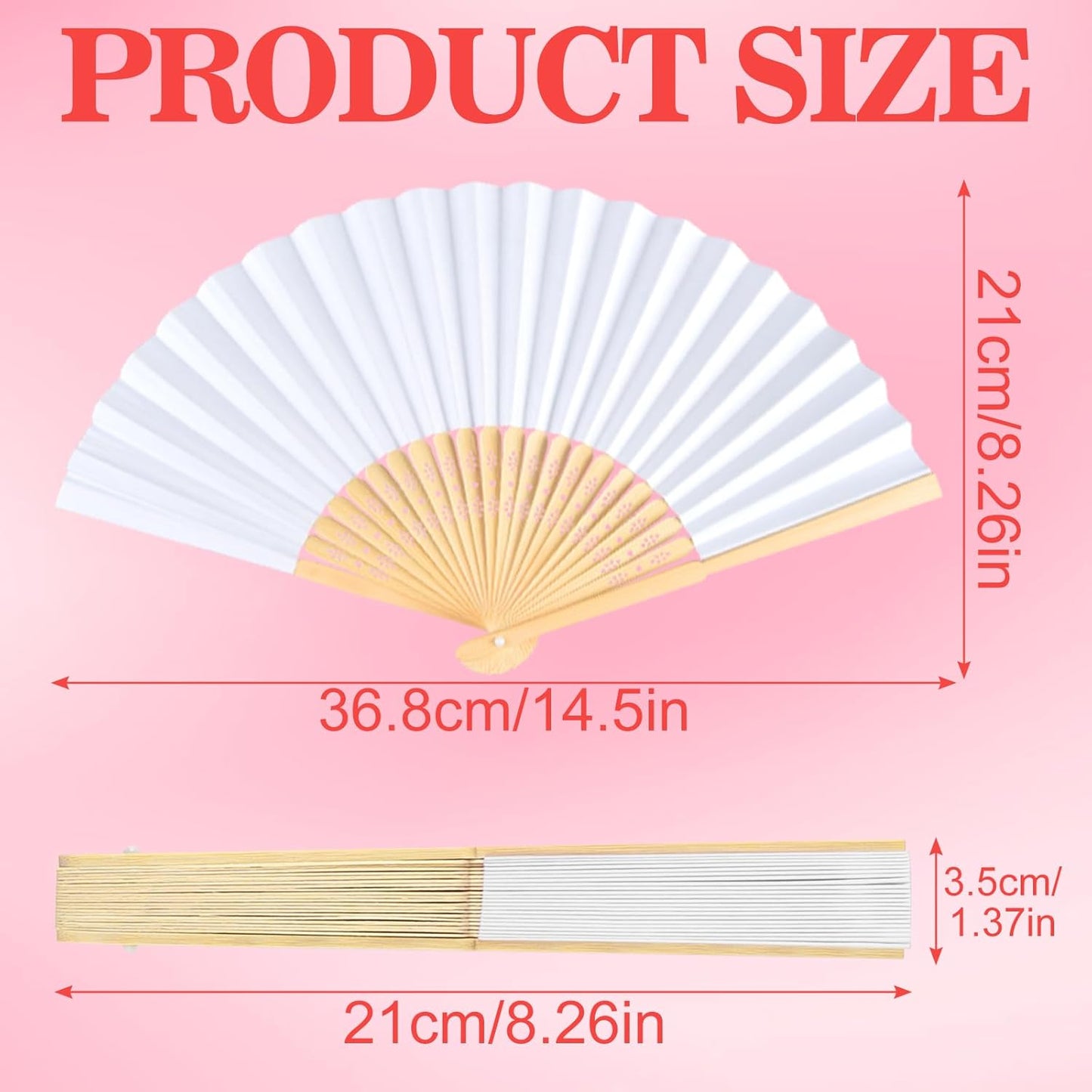 NEBURORA 12Pcs White Handheld Paper Fans 8.3 Inch Hand Held Bamboo Fans Foldable for Wedding Decoration Outdoor Party Favors DIY Decoration Dancing Photography Props