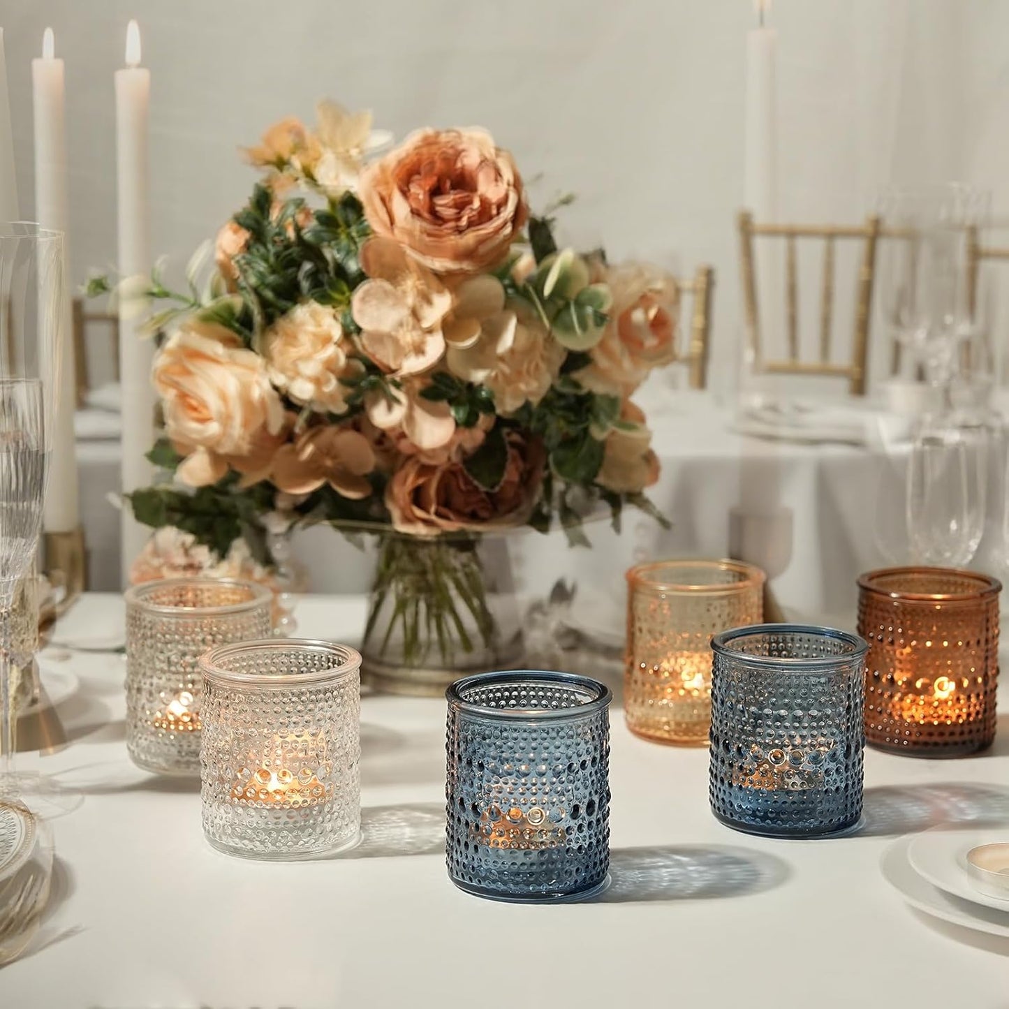 36pcs Blue Votive Candle Holders, Elegant Glass Votive & Tealight Candle Holders for Wedding Centerpieces Party Decorations and Home Decor for Tables (Blue)