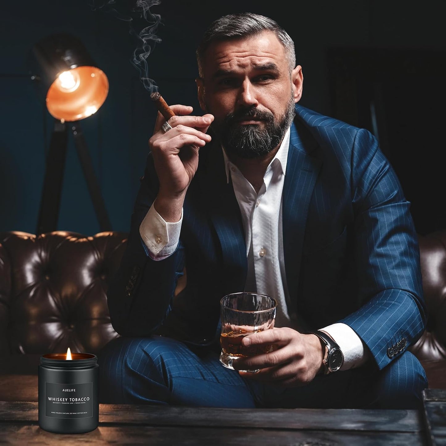 Scented Candles Set | Men Candle Set, 4 Pack Candles for Home, Gifts for Men - Aromatherapy Gifts for Dad Fathers Day, Soy Candle Scent of Smoke & Vanilla/Rum Oak/Vintage Leather/Amber Patchouli