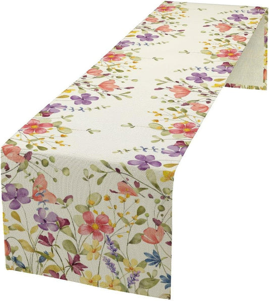 Floral Table Runner,Flowers Plant Print Spring Table Runner for Kitchen Dining Table Decoration for Home Party Decor 13x108 Inch