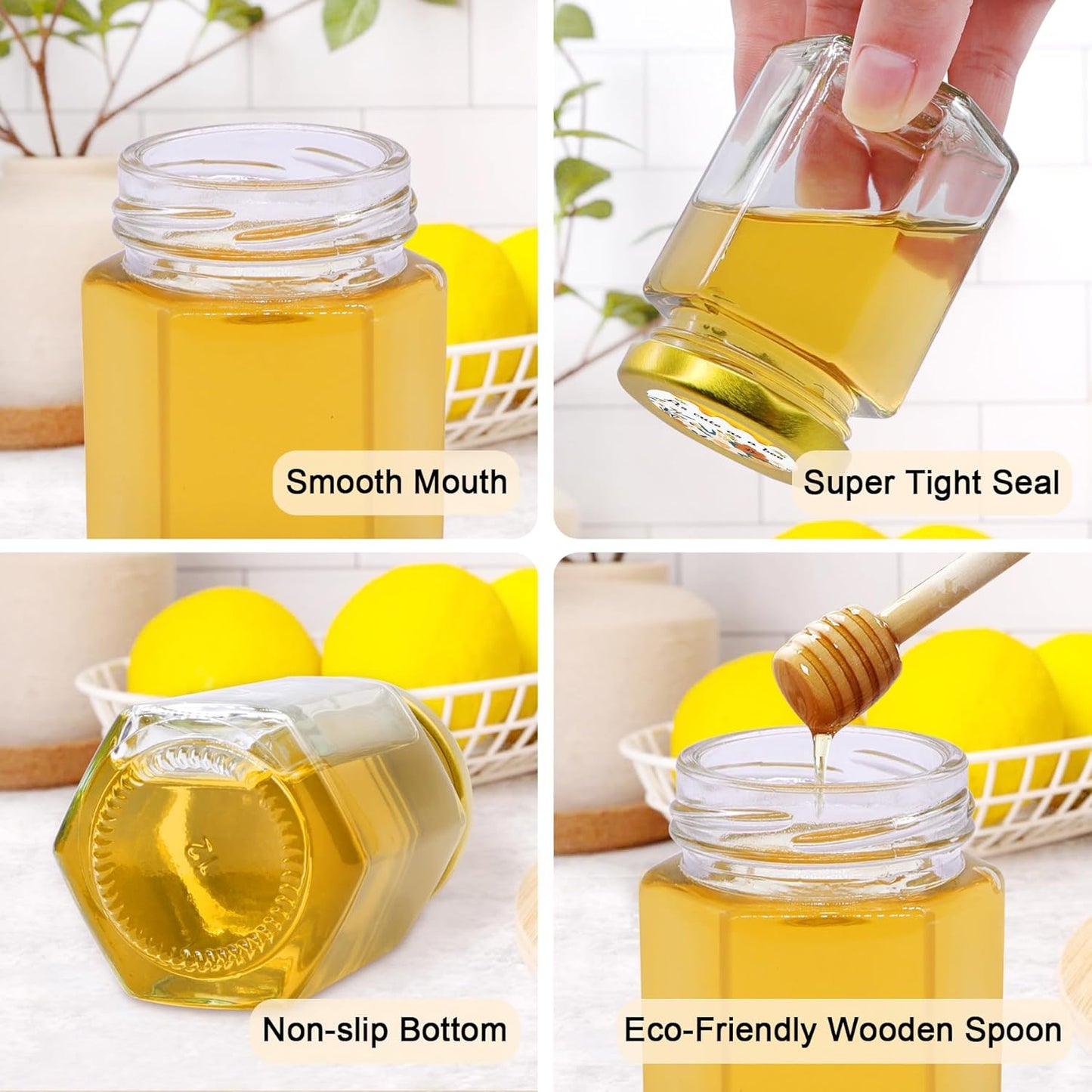 Aliggbent 35 Pack Small Honey Jars for Party Favors in Bulk, 4 oz Mini Hexagon Glass Honey Jars with Dippers, Lids, Cute Stickers, Bee Charms, Gift Bags & Jute for Baby Showers, Weddings, Birthdays