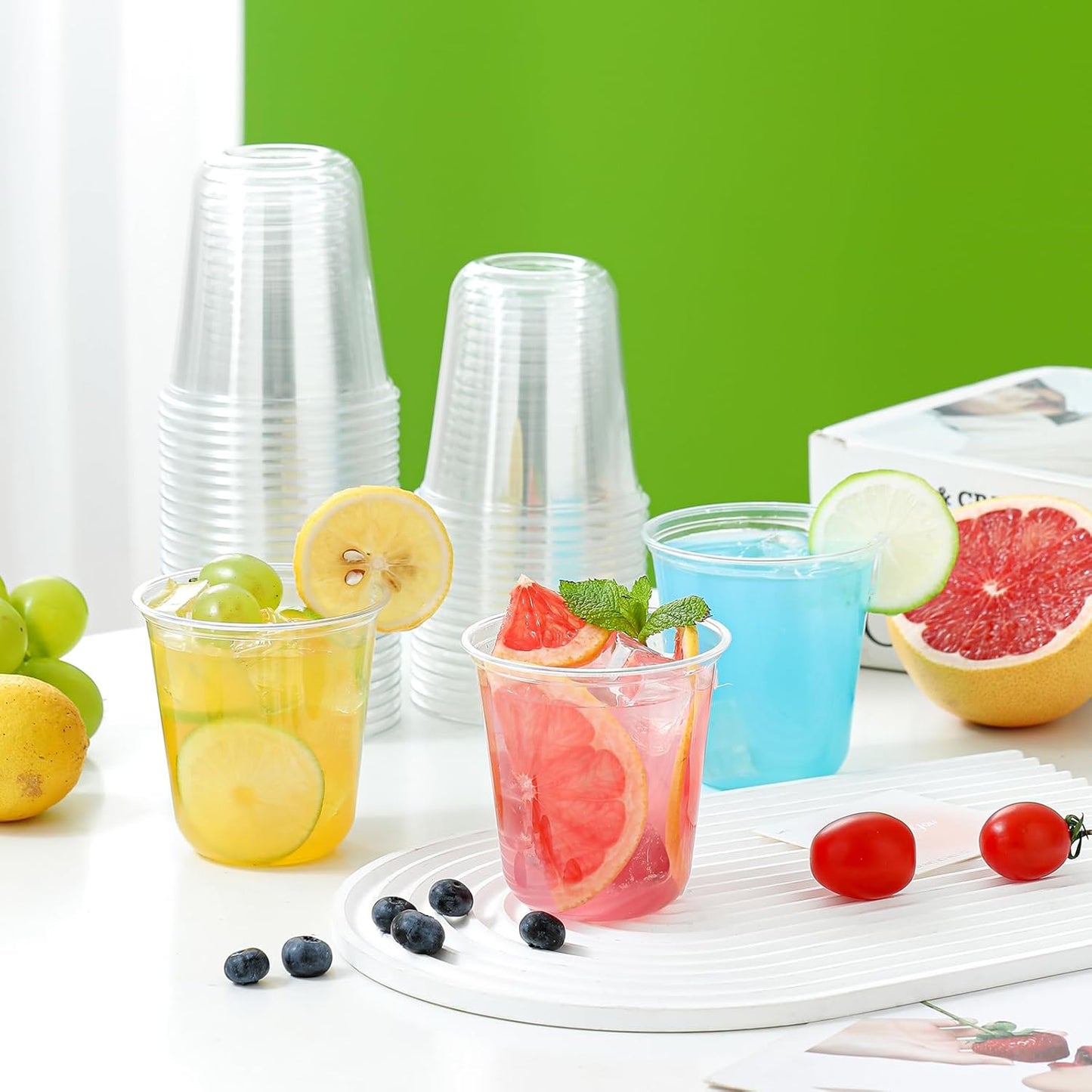 100 Pcs 12oz Disposable Stemless Clear Plastic Cups Crystal Plastic Wine Glasses Round Bottom Cold Drinking Cocktail Party Cups for Meeting Weddings Birthdays Christmas Party Supplies