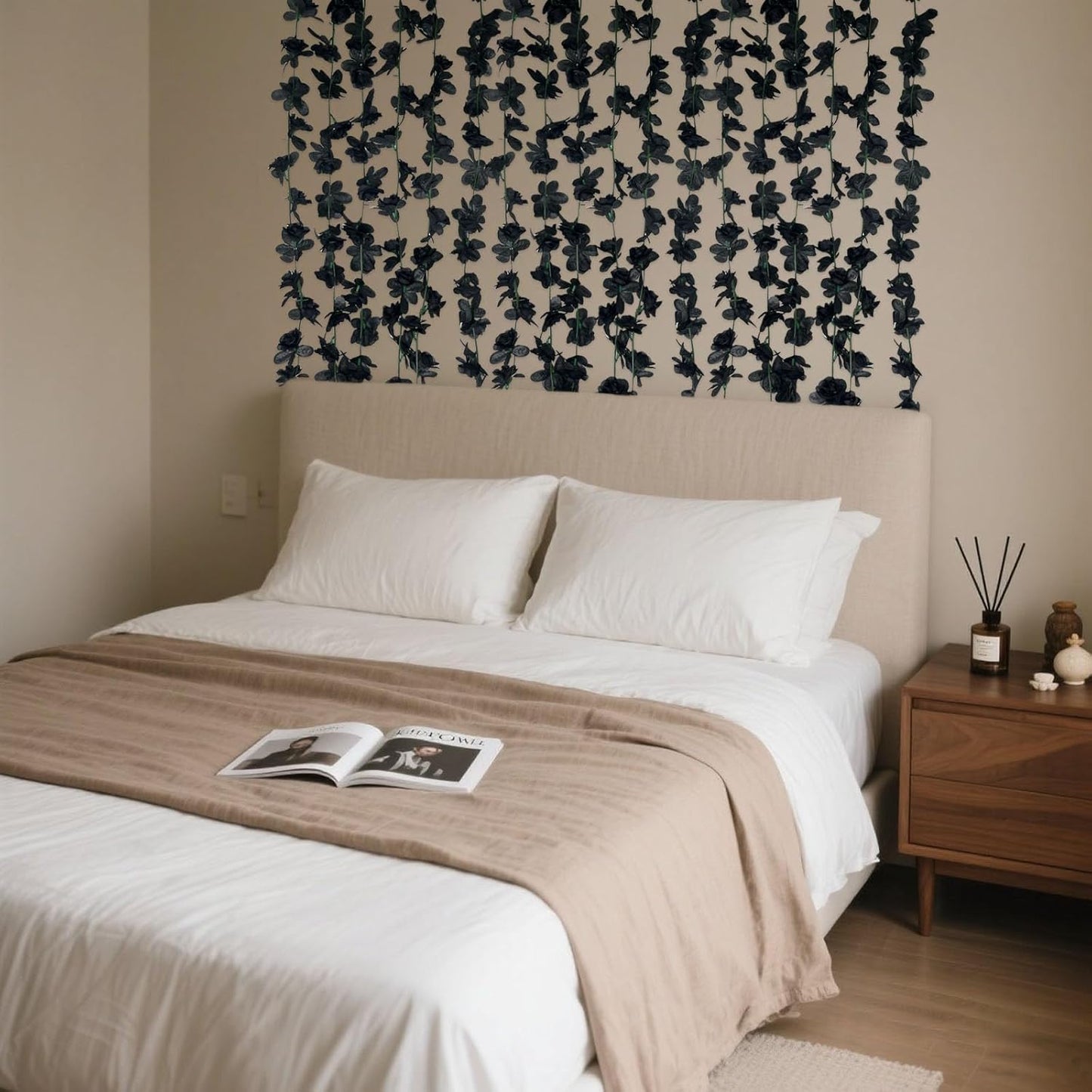 8Pcs 63Ft Black Rose Garland, Fake Rose Hanging Flowers, Artificial Flower Vine, Hanging Floral Vine Garland for Wedding, Birthday Party, Wall Arch, Halloween, Christmas Garden Backdrop Decor