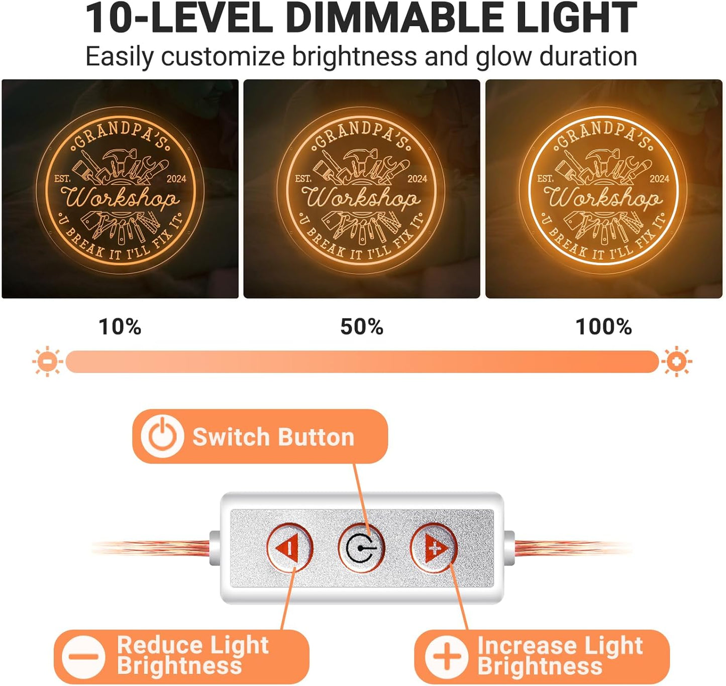 Custom Garage Neon Sign for Workshop, Personalized LED Wrench Tool Signs for Men Dad Gifts, Dimmable Customized Garage Light Up Signs for Carport Repair Shop Carbarn Man Cave Business Wall Decor