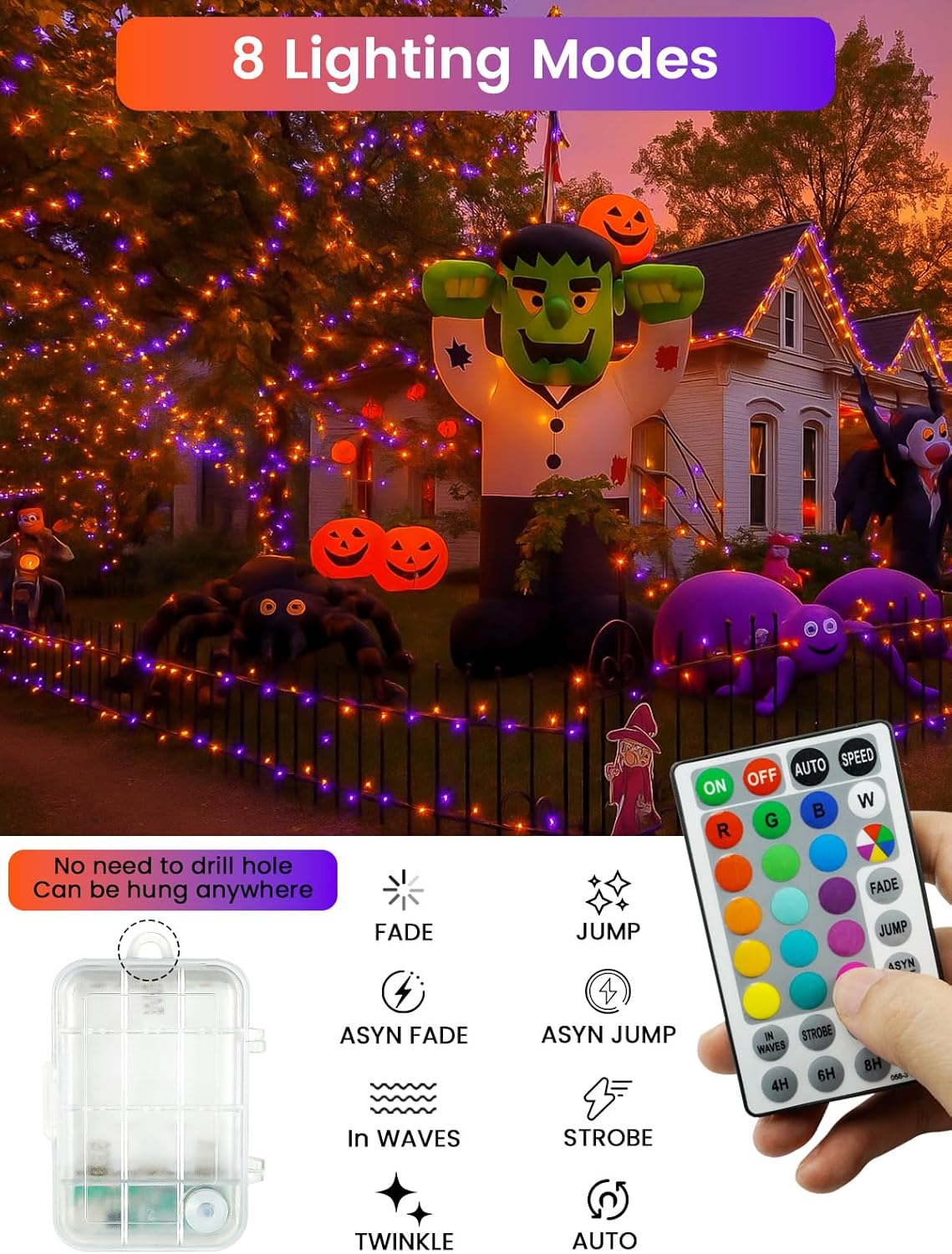 RGB Color Changing 33Ft 100LED Halloween Fairy Lights Battery Operated, Waterproof String Lights USB Powered with Timer for Indoor & Outdoor,18 Colors and Multicolor for Girl's Bedroom Christmas Decor