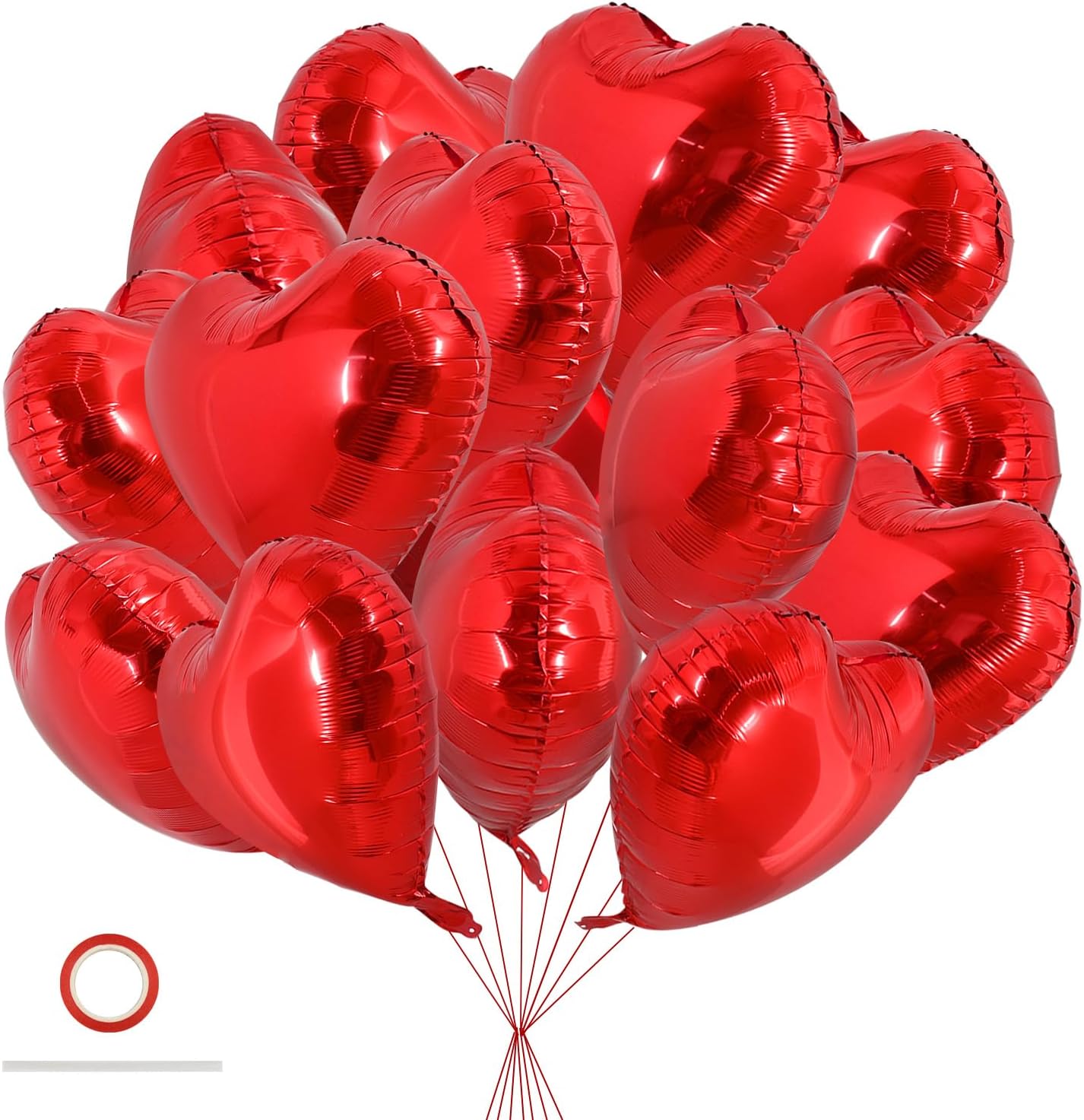 TONIFUL 30Pcs 18 Inch Red Heart Balloons Valentine’s Day Heart Shape Foil Mylar Balloons Decoration for Romantic Valentine's Day Wedding Bridal Shower Anniversary Engagement Party Supplies