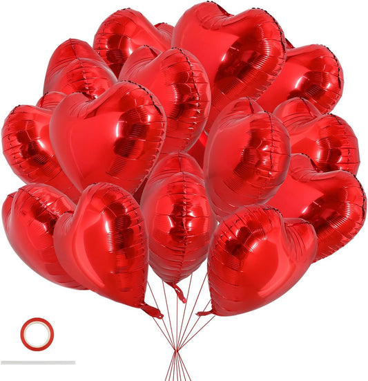 TONIFUL 30Pcs 18 Inch Red Heart Balloons Valentine’s Day Heart Shape Foil Mylar Balloons Decoration for Romantic Valentine's Day Wedding Bridal Shower Anniversary Engagement Party Supplies
