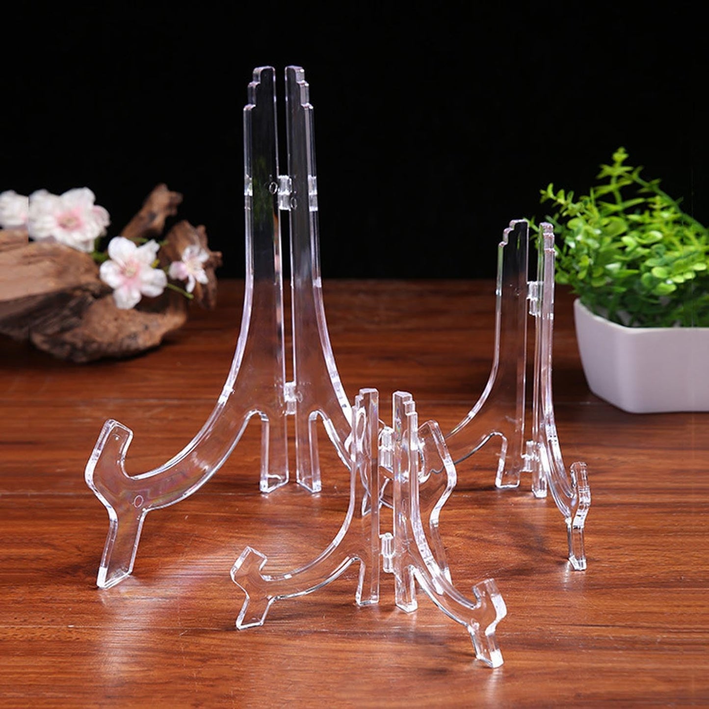 4 Pack 12 Inch Clear Plastic Easels or Stand/Plate Holders to Display Pictures or Other Items at Weddings, Plate Stands for Home Decoration, Birthday, Tables