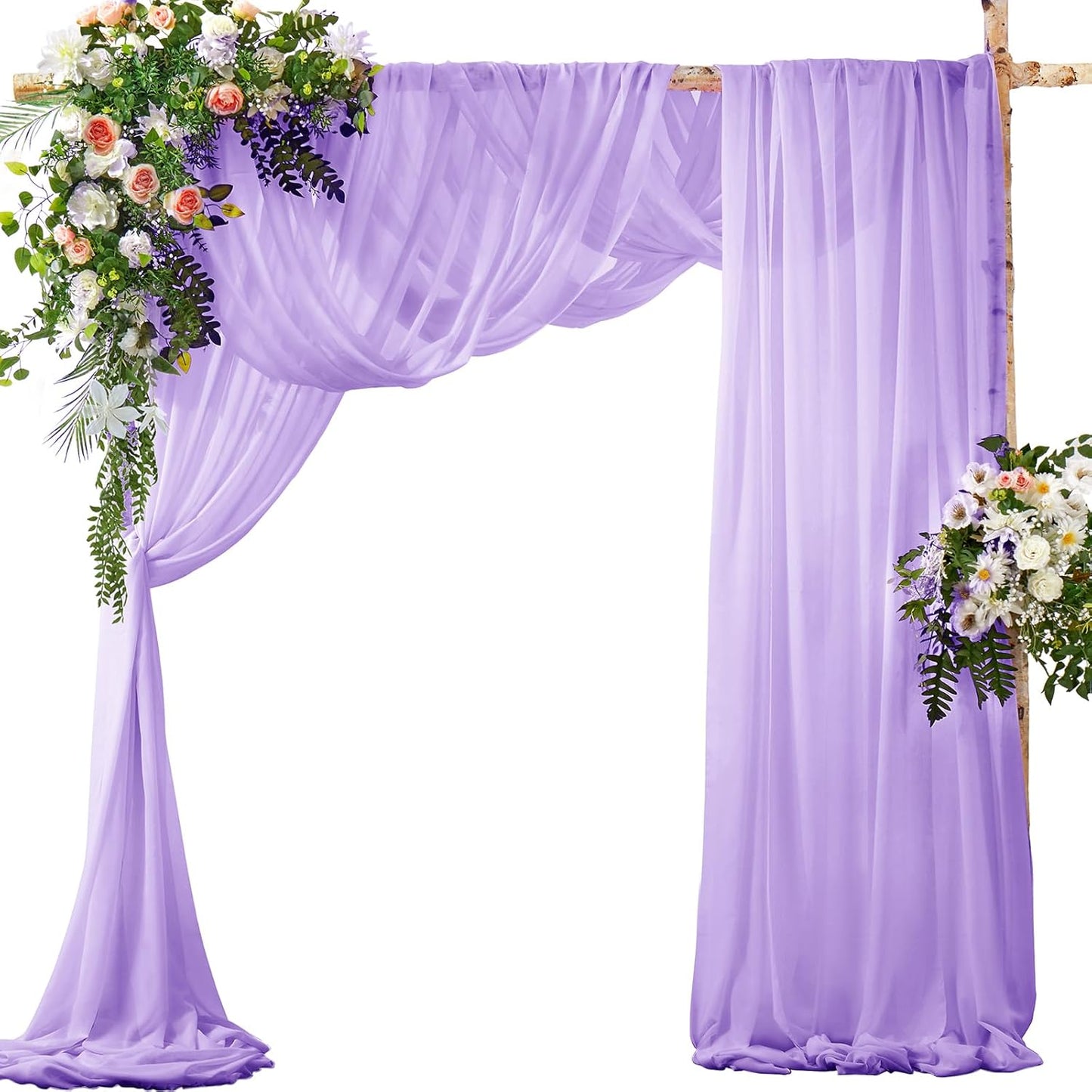 SiinvdaBZX 2 Panels Wedding Arch Draping Fabric 30" x 240' Lavender Purple Sheer Chiffon
