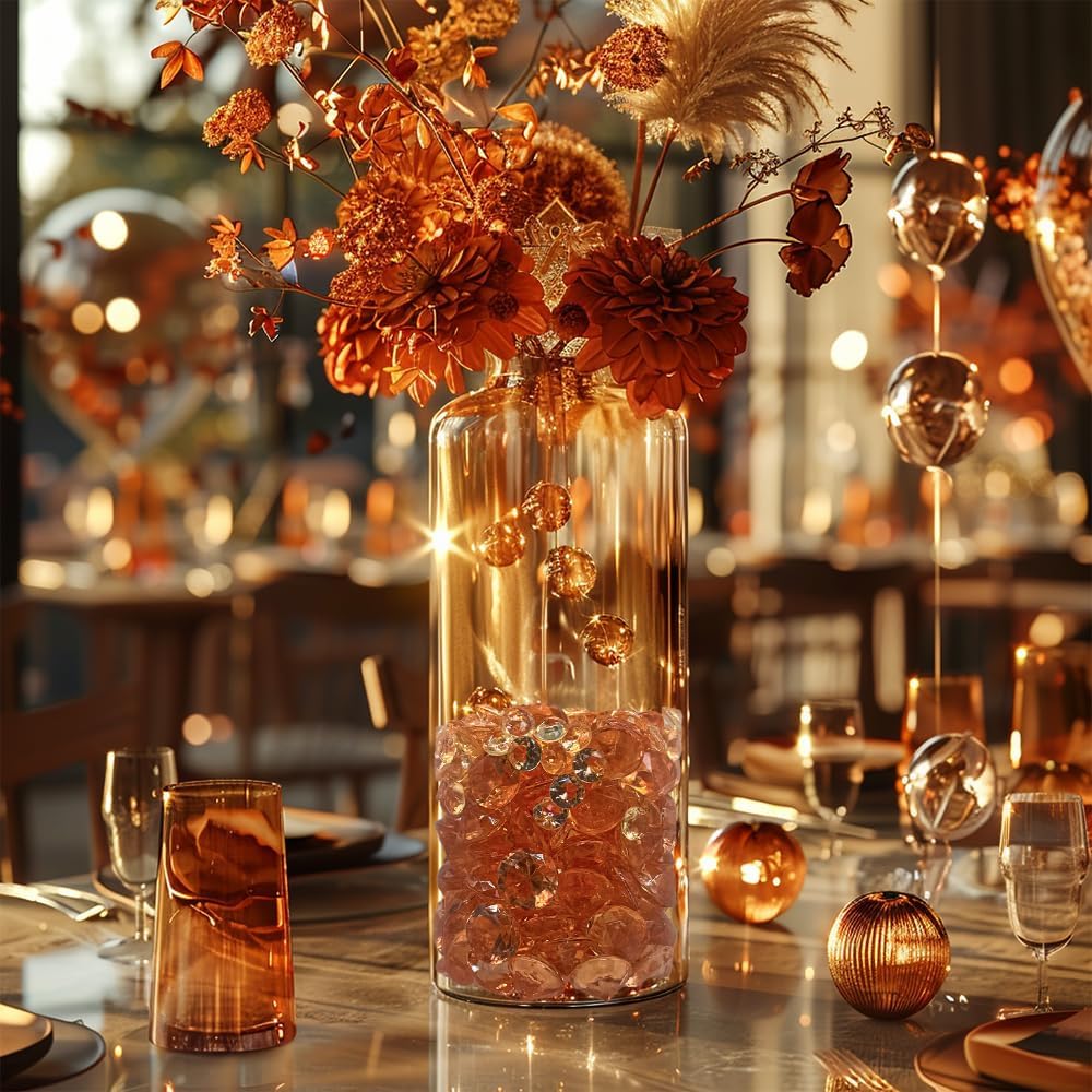 HappyFiller 720 PCS Champagne Acrylic Diamonds Gems for Fall Decoration Vase Fillers,Wedding Centerpieces,Party Table Scatters Decor,Home Accents,Arts Crafts,Treasure Jewels Gemstones