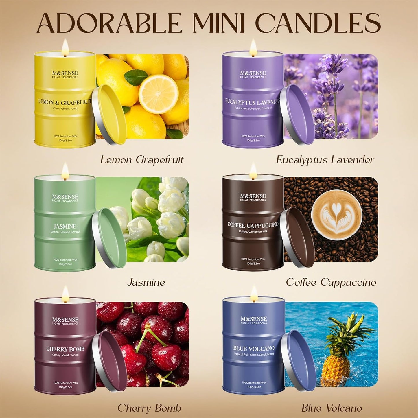 Fall Candle Gift Set | Mini Scented Candles Set|6 Pack Candles for Home Scented,Lemon Grapefruit Eucalyptus Lavender Jasmine Coffee Cherry Candle,Gift Set for Women and Men,Soy Wax 21 oz 105 Hour