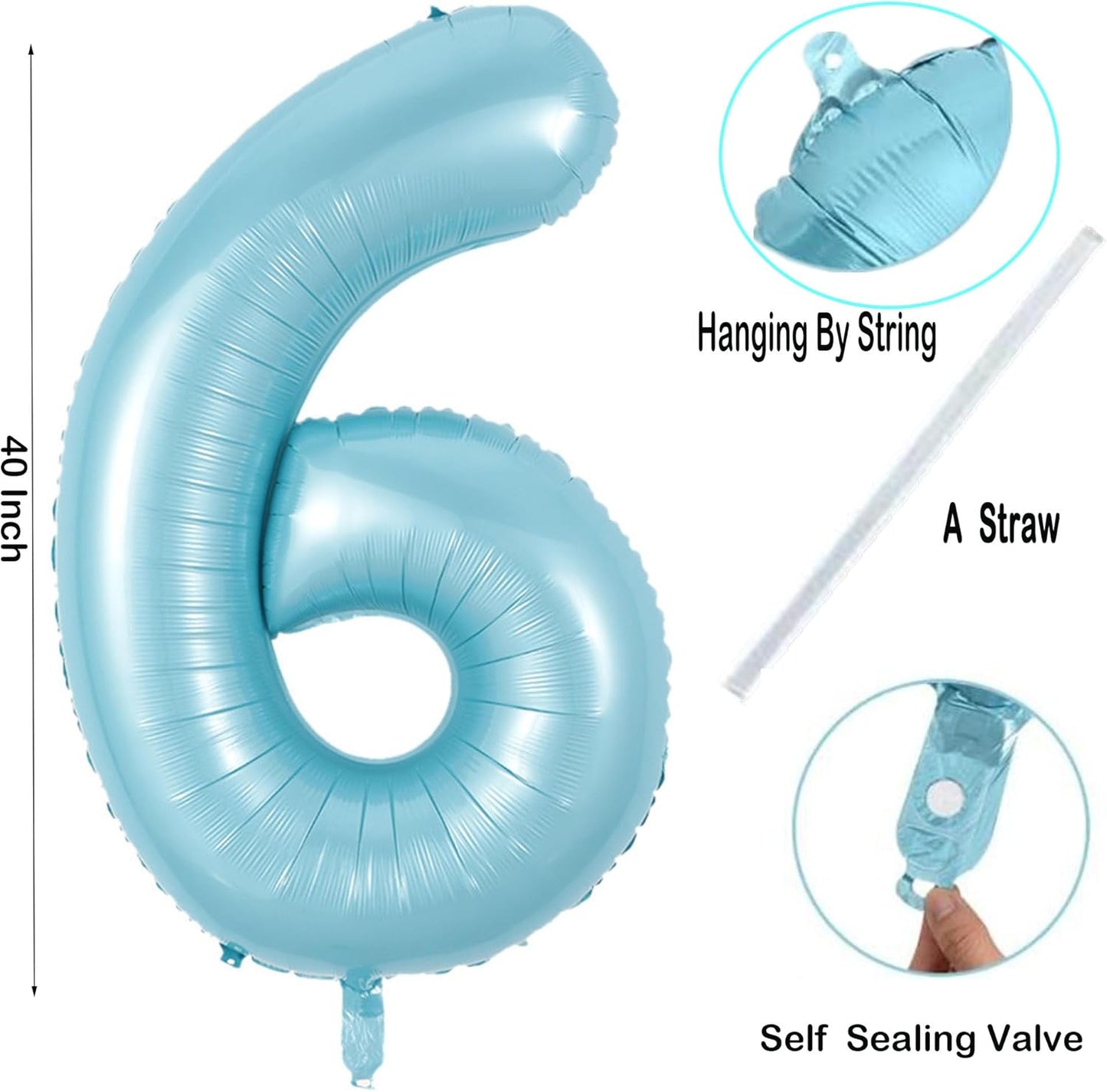 40 inch Blue Number 6 Large Numbers Balloon 0-9 Birthday Party,Foil Mylar Big Balloon Digital 6 for 6 16 26 66 Birthday Party,Wedding, Anniversary Supplies Decorations (Blue No 6)