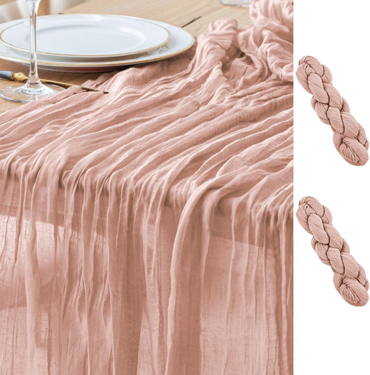 Asee'm 2pcs Cheesecloth Table Runner 120 Inches Dusty Pink Boho Gauze Cheese Cloth Runner 10FT Rustic Sheer Fall Table Runners for Thanksgiving Wedding Baby Shower Holiday Party Decoration