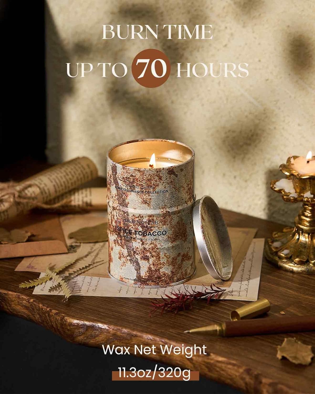 M&SENSE Spice Tobacco Scented Candles Natural Non Toxic, Aromatherapy Candle for Stress Relief Meditation Relaxing, Housewarming Gifts for Women Men, 11.3oz 70 Hour Long Burning