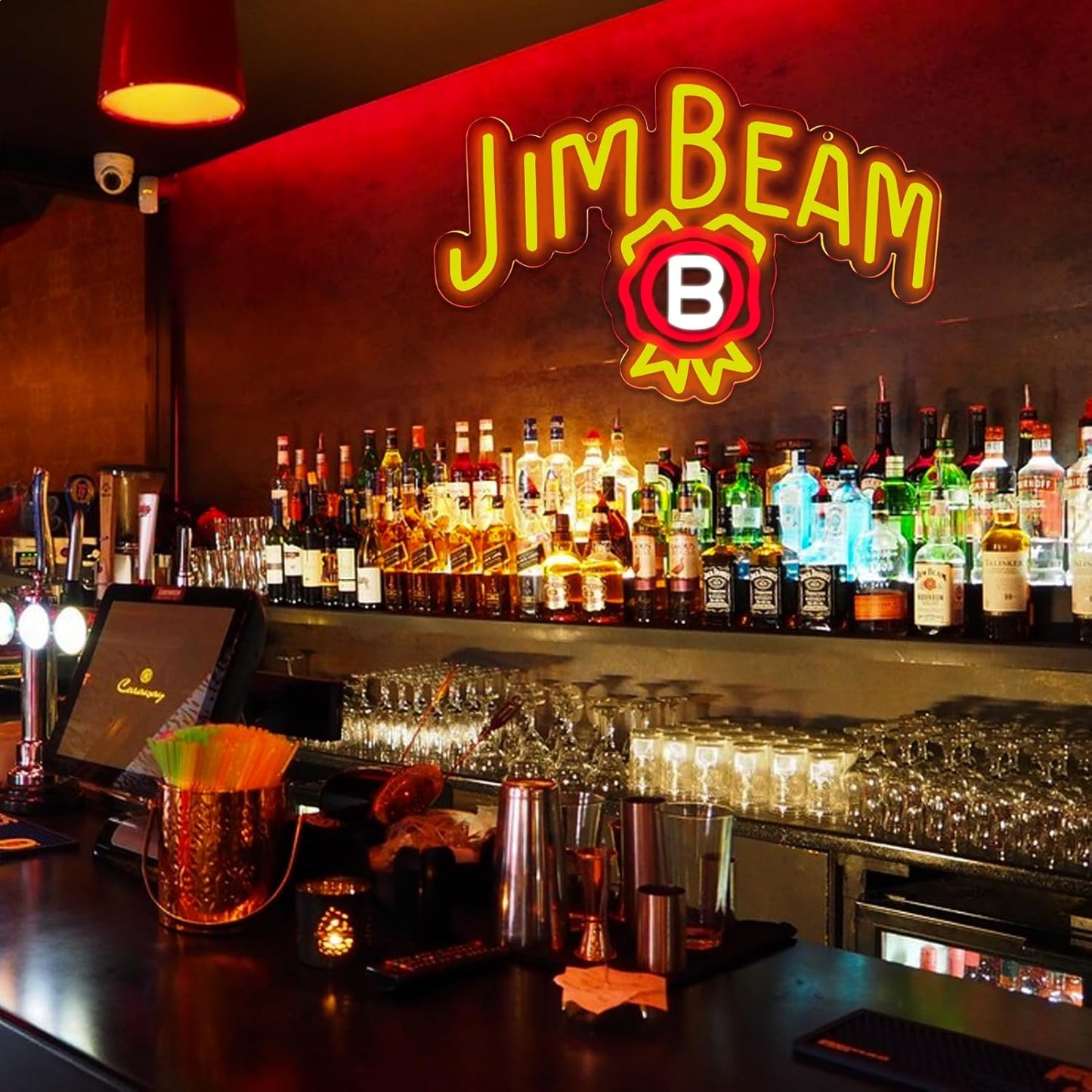 Bar Neon Sign, Jim Beam Whiskey LED Neon Light for Wall Decor, USB Powered Neon Signs, Acrylic Neon Lights for Man Cave, Bedroom, Home Bar, Store, Club, Bistro, Party, Gifts