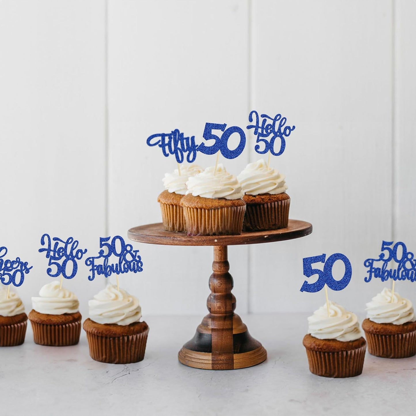 30Pcs Happy 50th Birthday Cupcake Toppers Deep Blue Glitter Fifty Cheers to 50 Years Old Birthday Cupcake Picks for 50th Birthday Anniversary Party Cake Decorations Supplies
