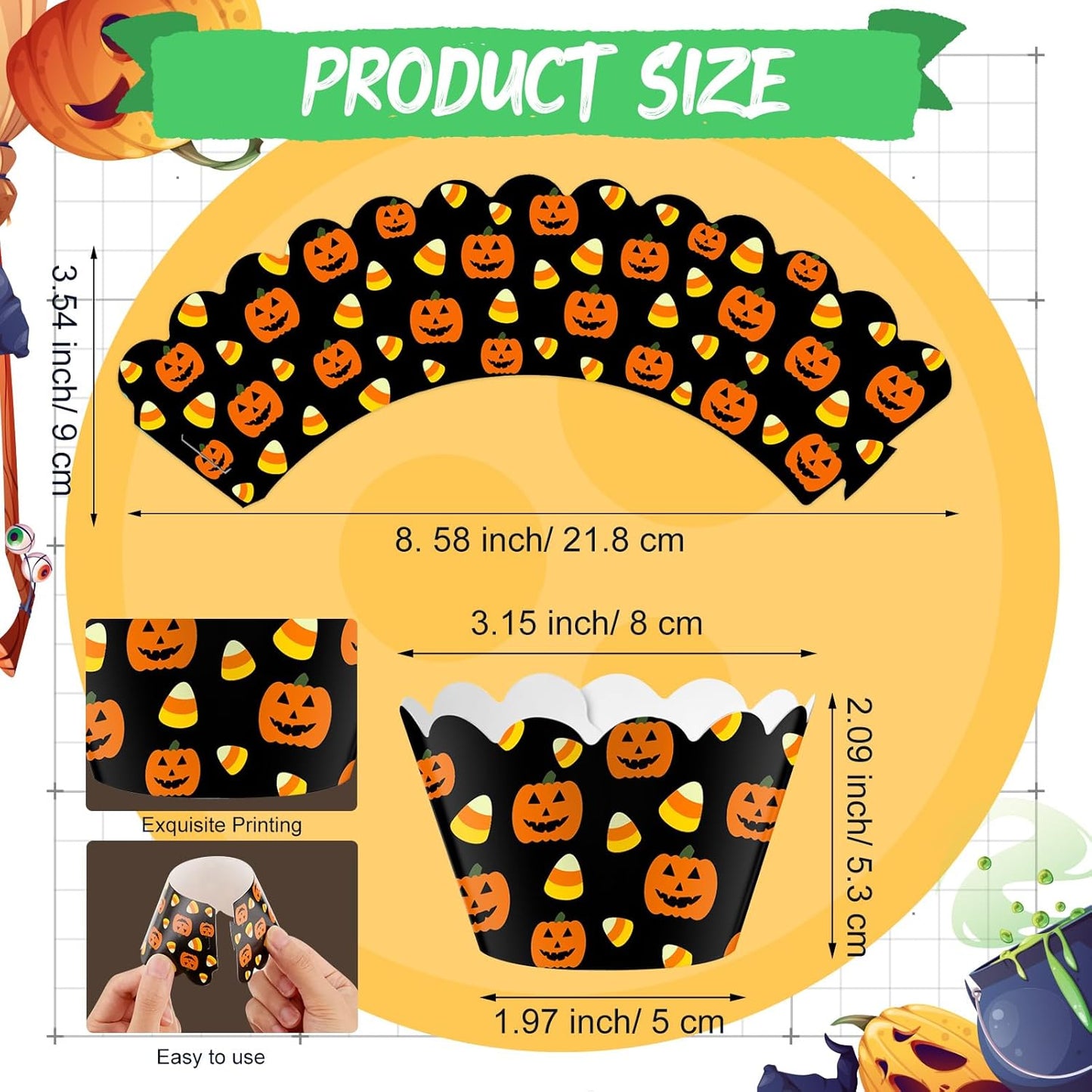 Domensi 100 Pcs Halloween Pumpkin Cupcake Wrappers Rustic Cupcake Liners Pumpkin Candy Corn Baking Cups Baking Liners for Wedding Bridal Baby Shower Birthday Halloween Party Supplies Dessert Decors