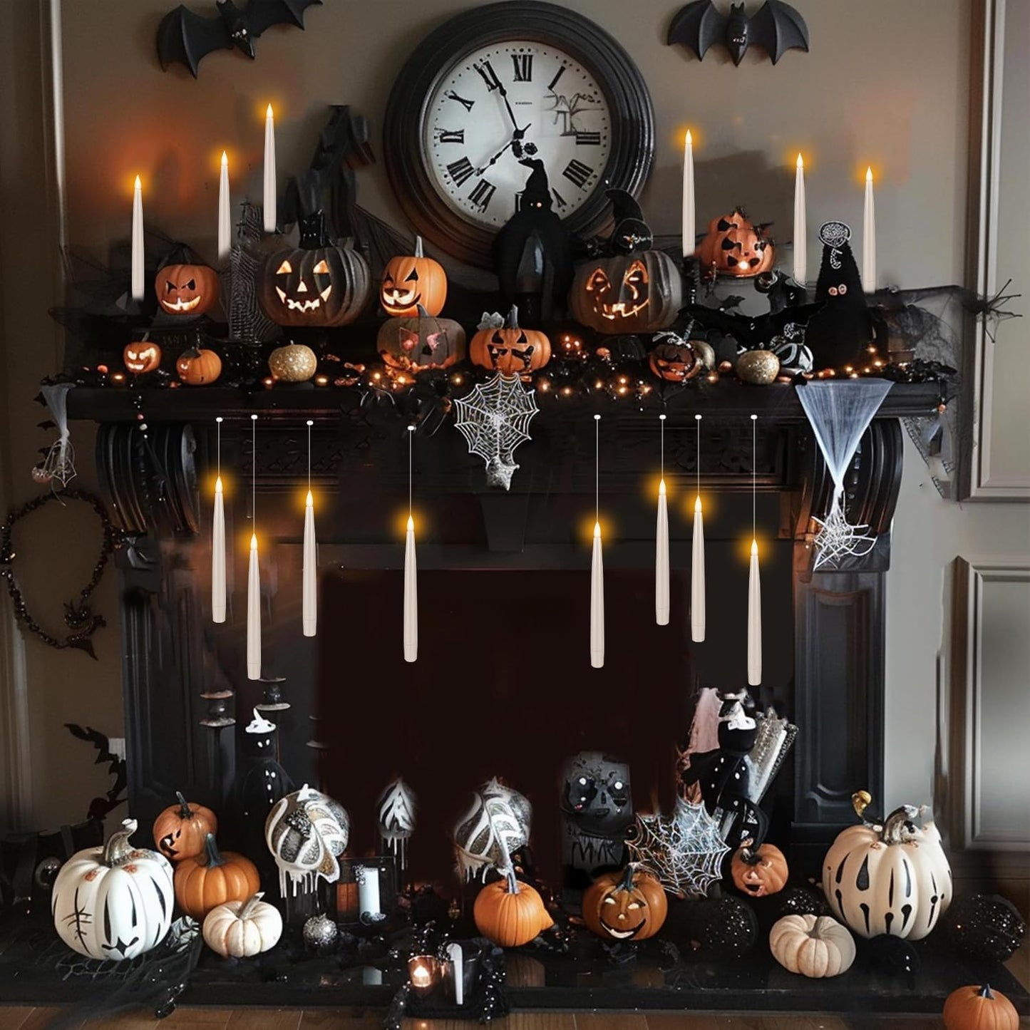 24PCS Floating Candles with Wand, Magic Hanging Candles, Flickering Warm Light LED Taper Flameless Candles with Wand Remote for Halloween,Christmas Party Decorations Indoor Deco,Bset Gift.