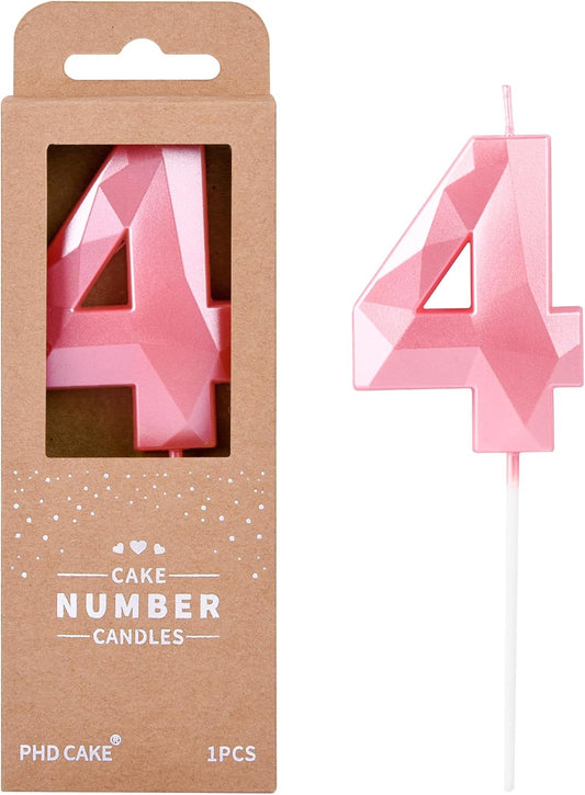PHD CAKE 2.76 Inch Crystal Pink 4 Number Birthday Candles, Pink Number Candles, Cake Number Candles, Party Celebration