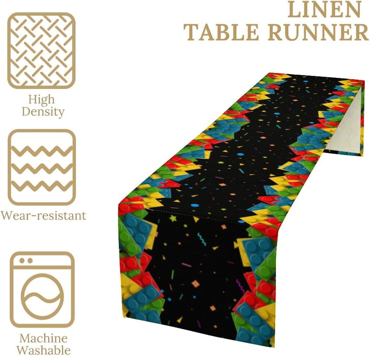 Building Blocks Table Runner Party Celebrating Colorful Blocks Table Runner for Kids Teens Bedroom Living Room Kitchen Birthday Party Decor Table Runner 13x120 Inch